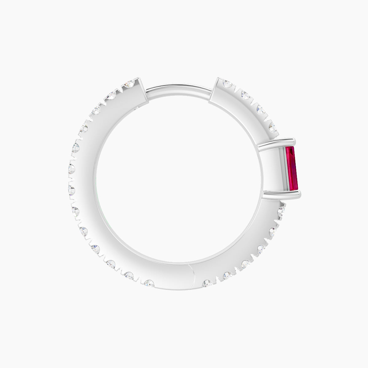 Inanna | 18k White Gold 9.5 mm Baguette Ruby & Diamond Hoop Piercing