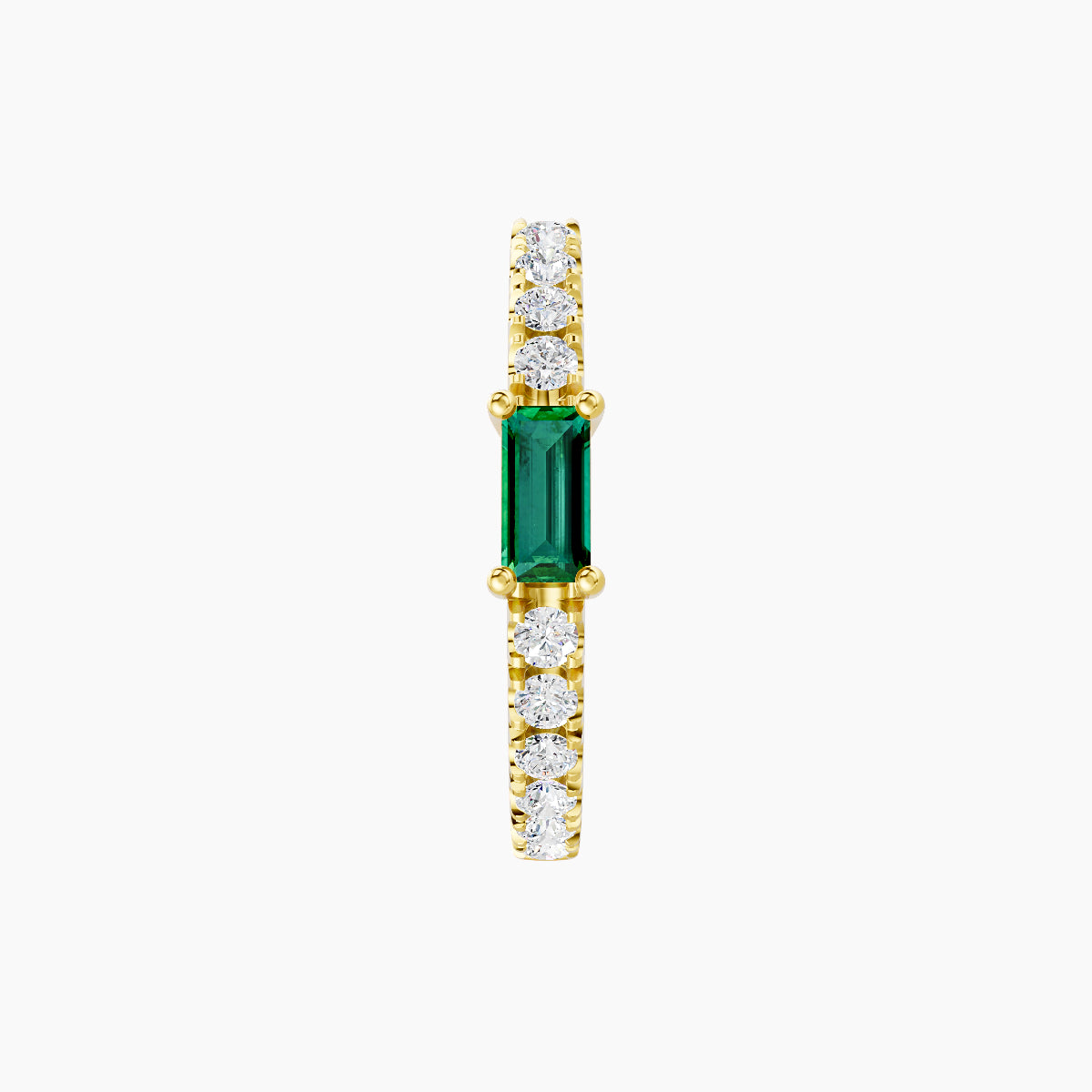 Inanna | 18k Yellow Gold 9.5 mm Baguette Emerald & Diamond Hoop Piercing