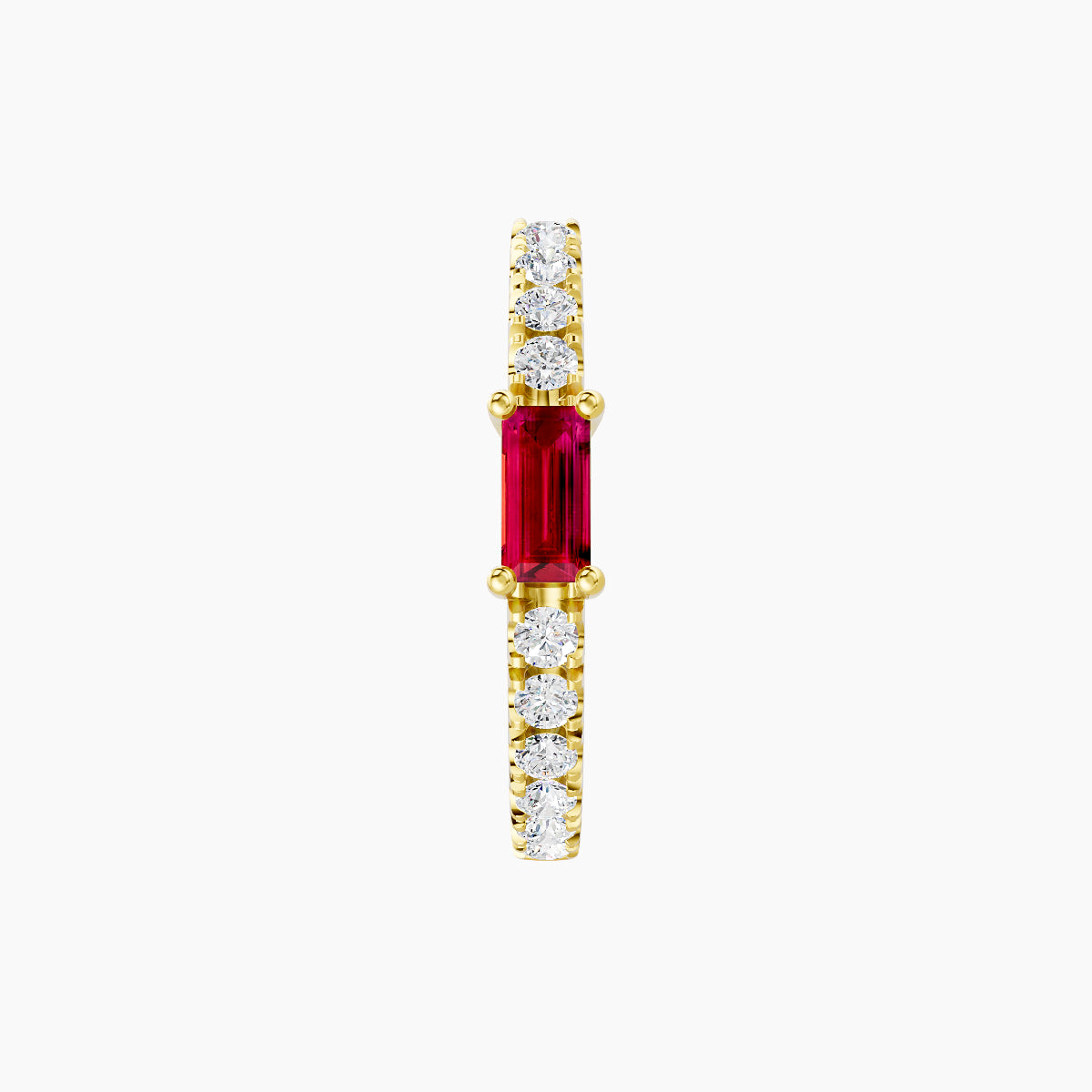 Inanna | 18k Yellow Gold 9.5 mm Baguette Ruby & Diamond Hoop Piercing