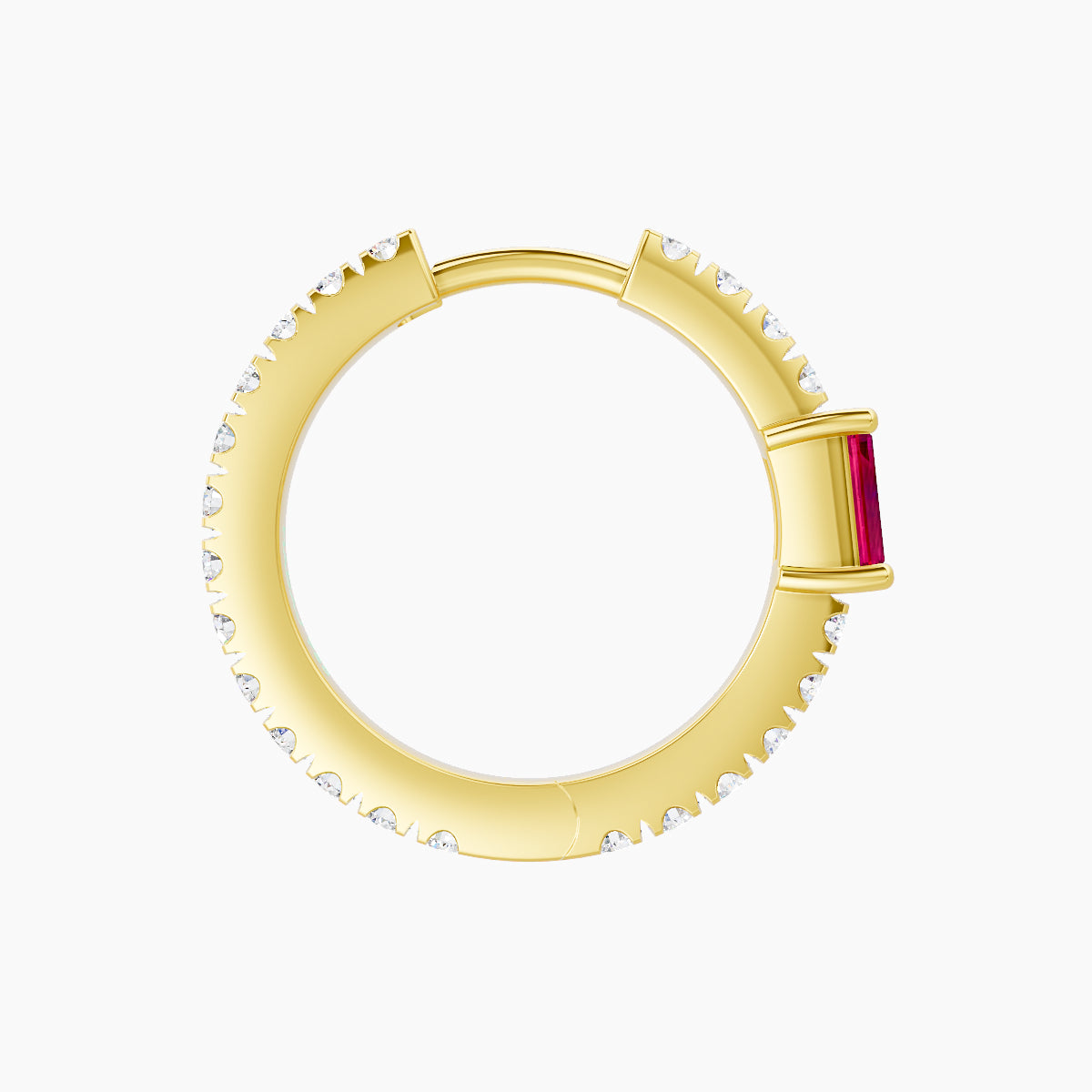 Inanna | 18k Yellow Gold 9.5 mm Baguette Ruby & Diamond Hoop Piercing