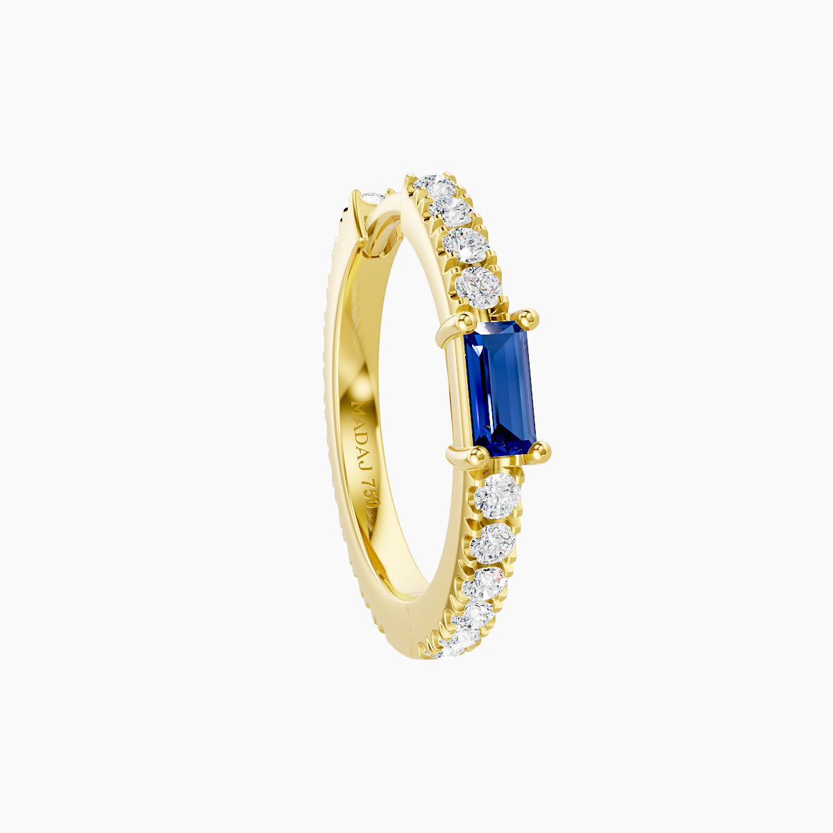 Inanna | 18k Yellow Gold 9.5 mm Baguette Sapphire & Diamond Hoop Piercing
