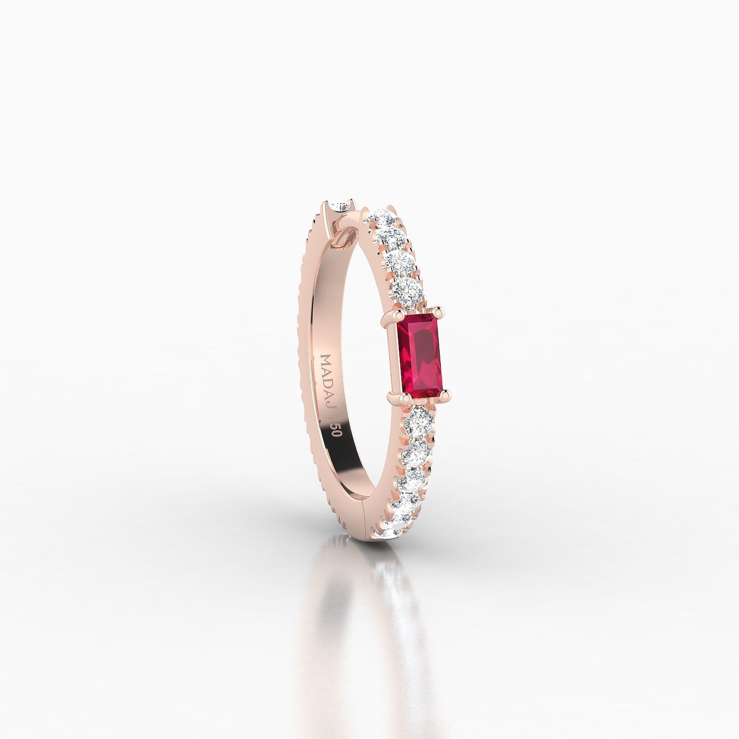 Inanna | 18k Rose Gold 9.5 mm Baguette Ruby & Diamond Hoop Piercing