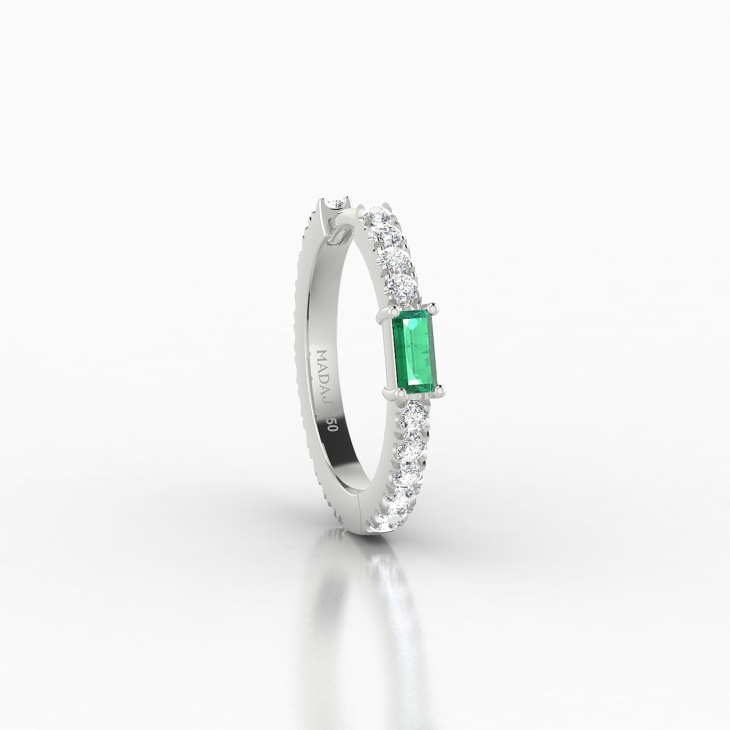 Inanna | 18k White Gold 9.5 mm Baguette Emerald & Diamond Hoop Piercing