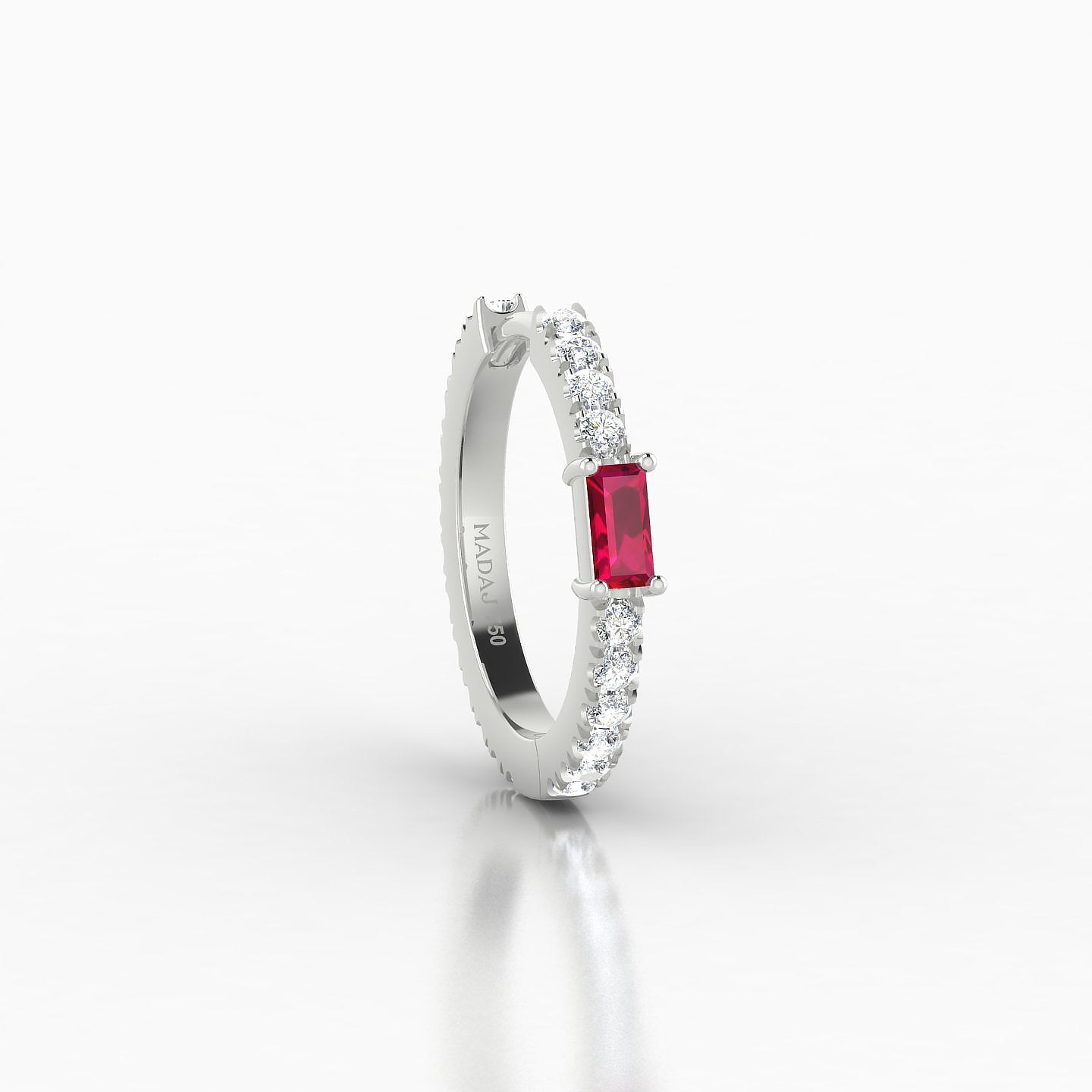 Inanna | 18k White Gold 9.5 mm Baguette Ruby & Diamond Hoop Piercing