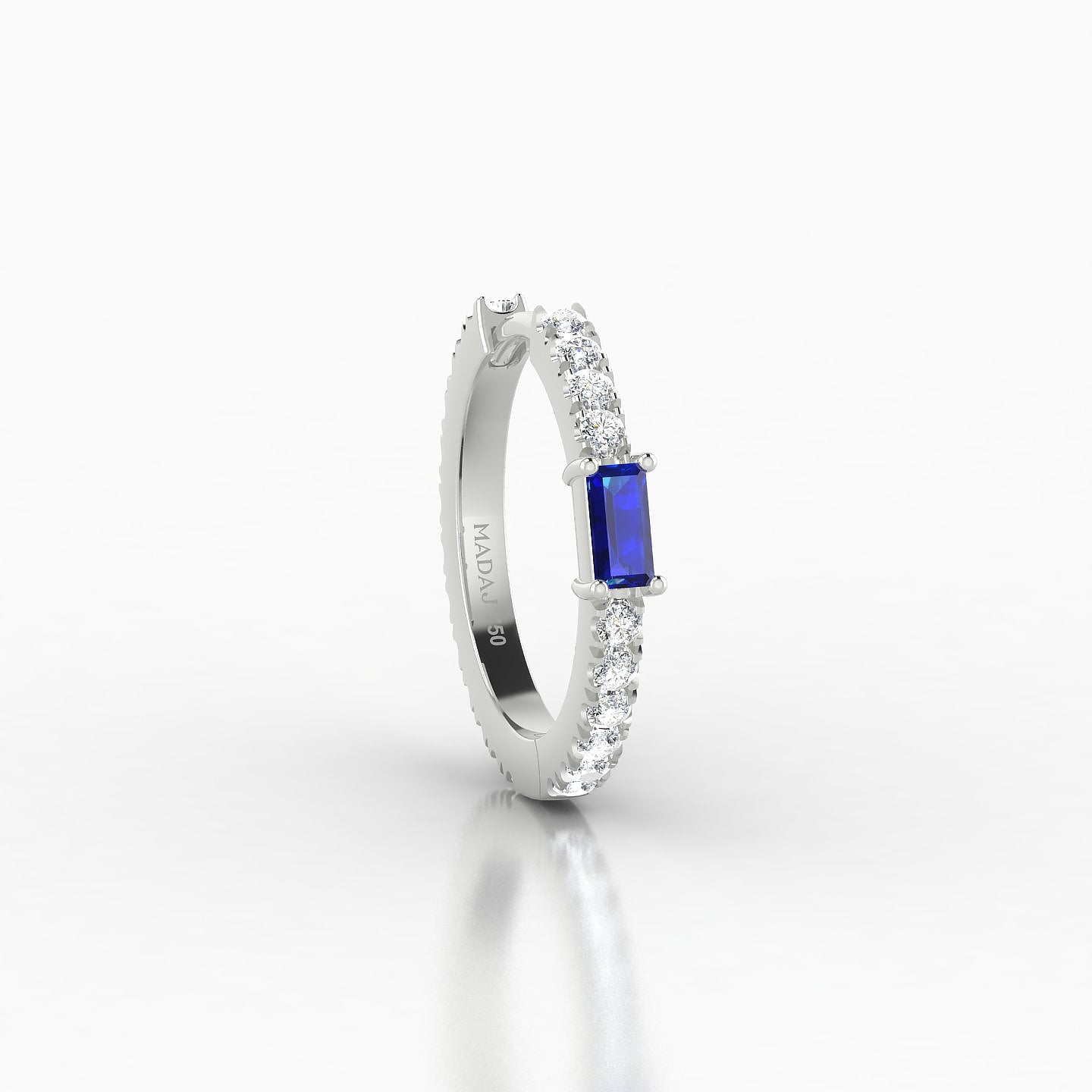 Inanna | 18k White Gold 9.5 mm Baguette Sapphire & Diamond Hoop Piercing