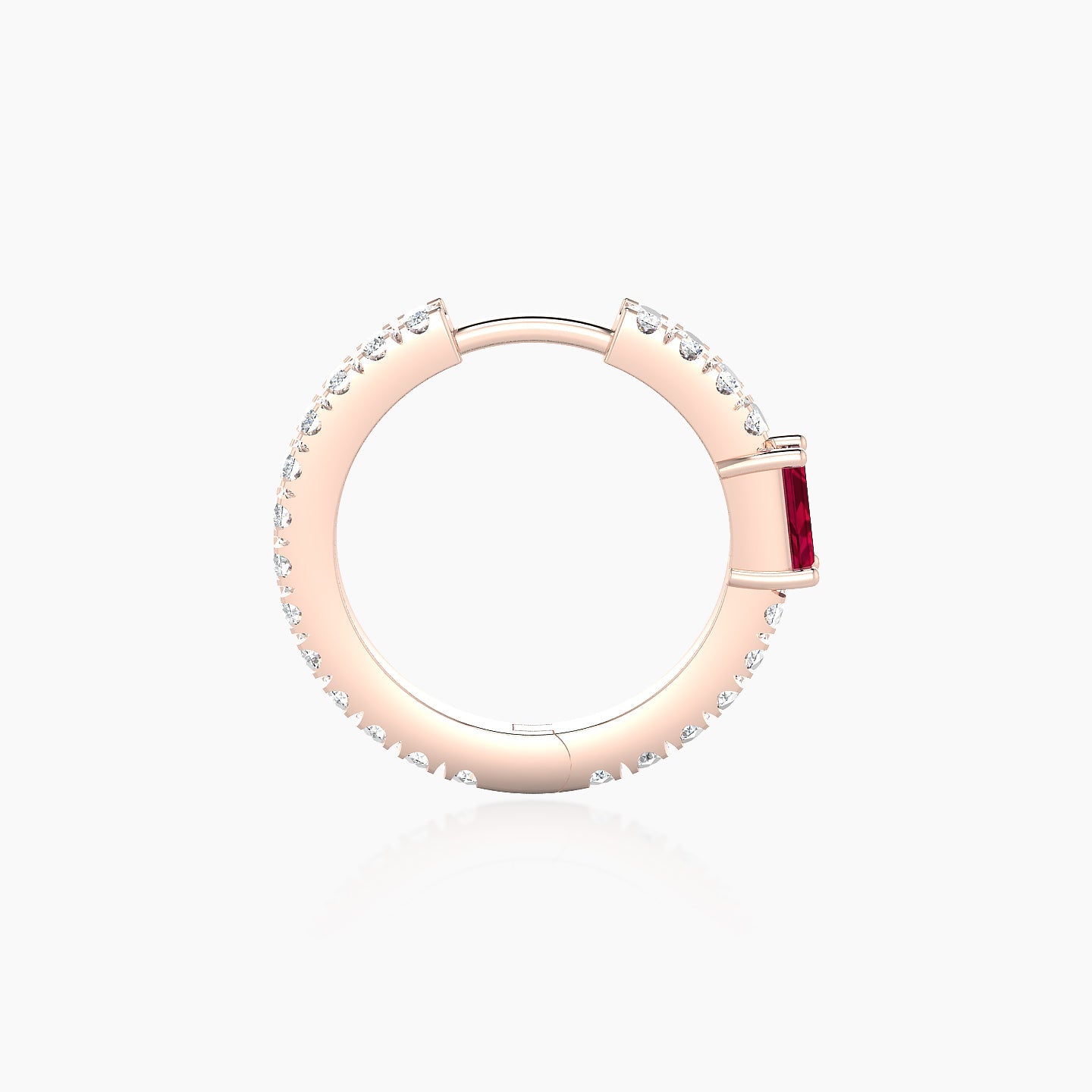 Inanna | 18k Rose Gold 9.5 mm Baguette Ruby & Diamond Hoop Piercing