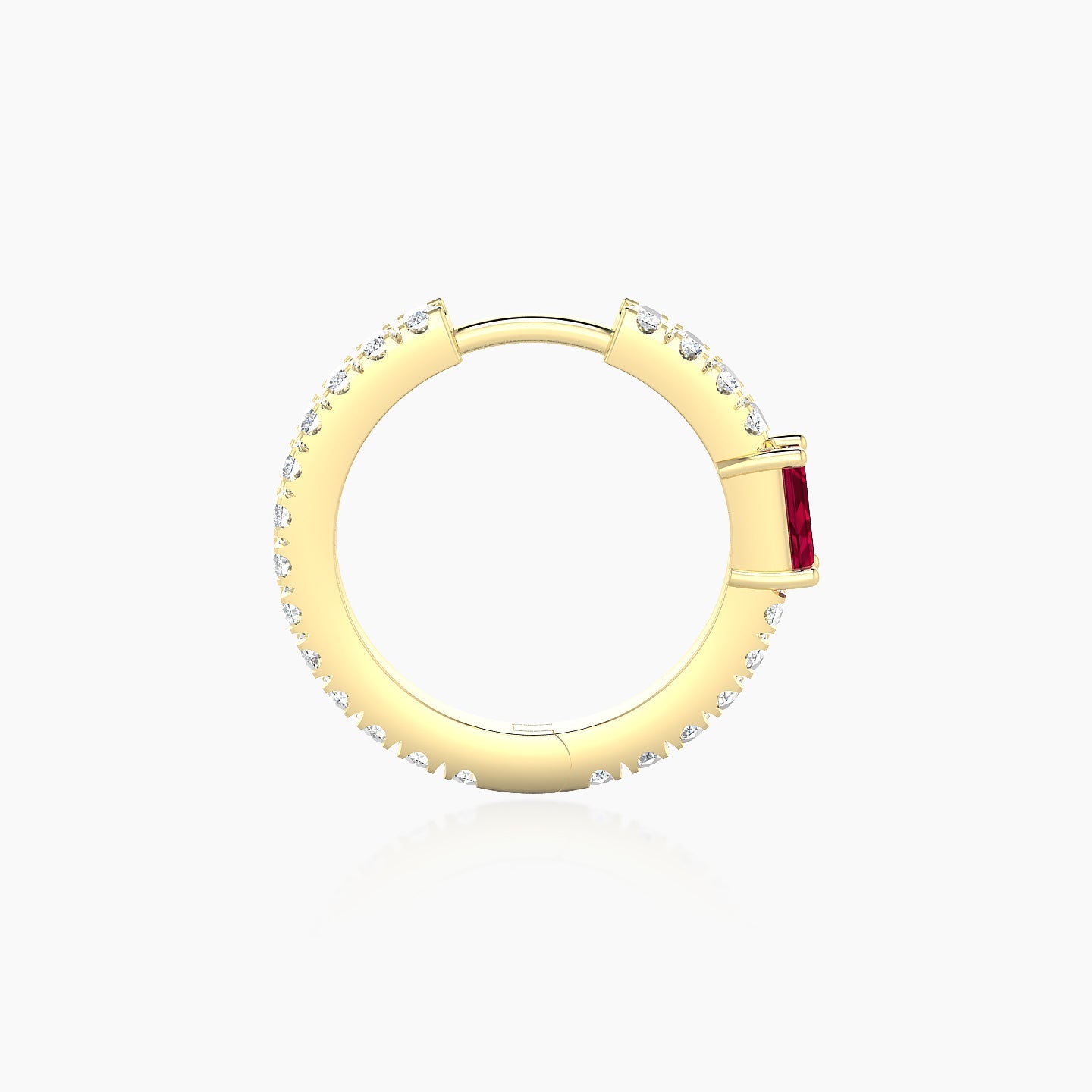 Inanna | 18k Yellow Gold 9.5 mm Baguette Ruby & Diamond Hoop Piercing