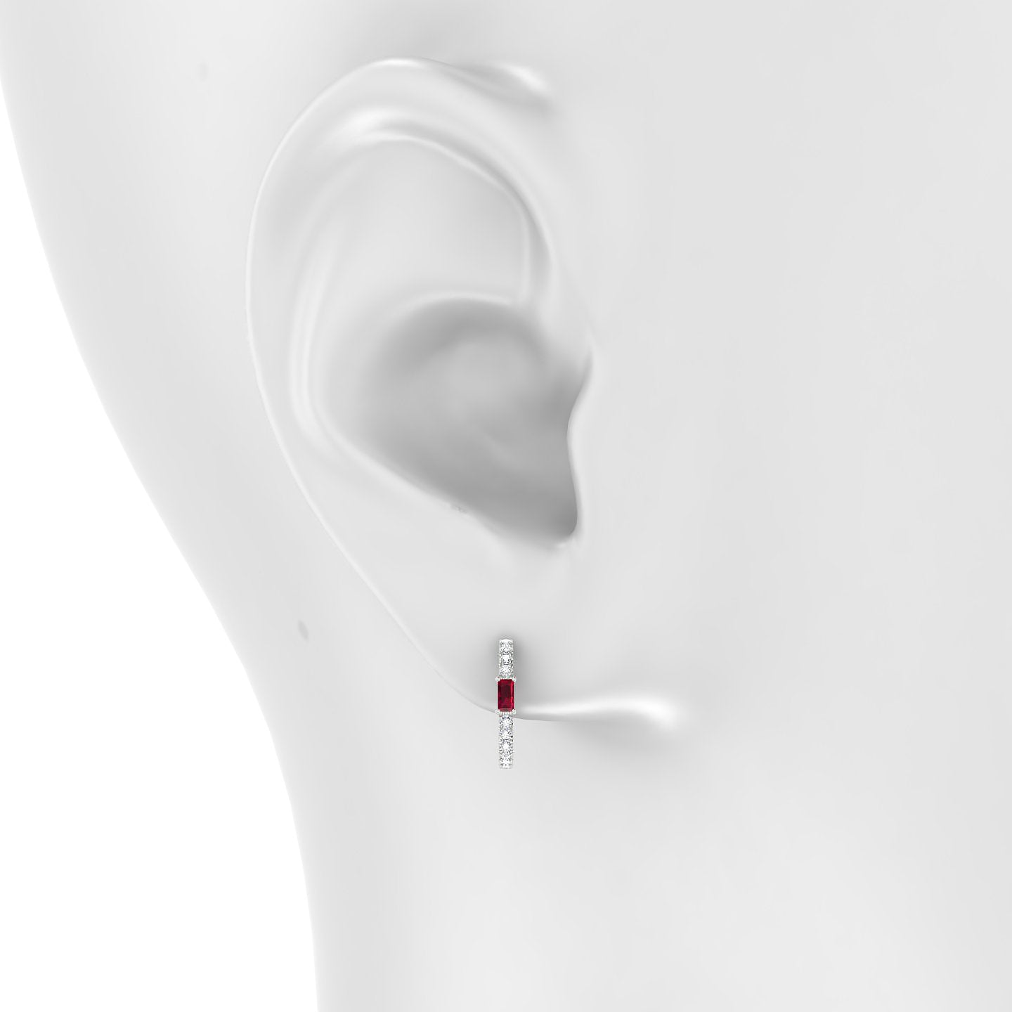 Inanna | 18k White Gold 9.5 mm Baguette Ruby & Diamond Hoop Piercing