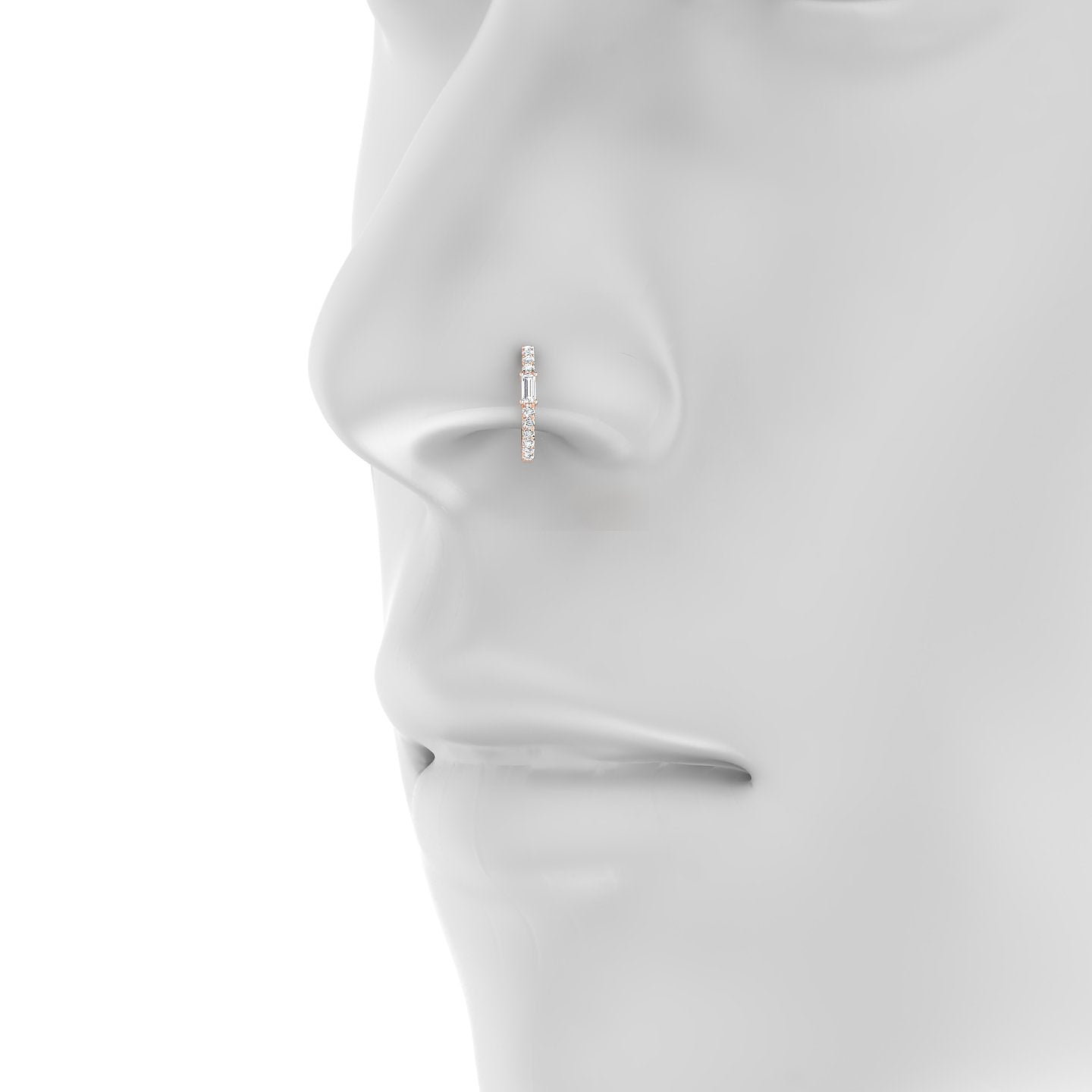 Inanna | 18k Rose Gold 9.5 mm Baguette Diamond Nose Ring Piercing
