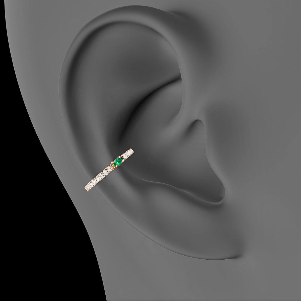 Inanna | 18k Rose Gold 11 mm Marquise Emerald & Diamond Hoop Piercing