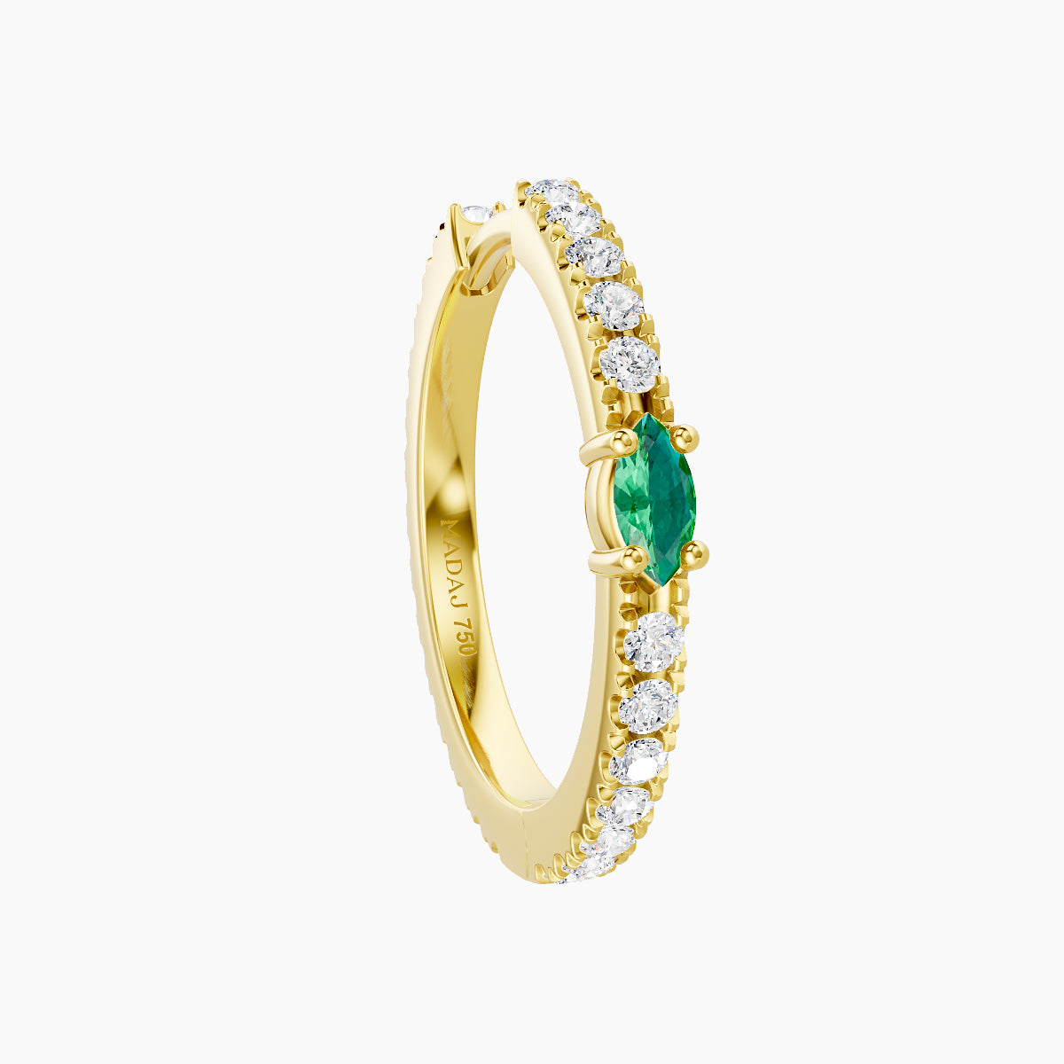 Inanna | 18k Yellow Gold 11 mm Marquise Emerald & Diamond Hoop Piercing