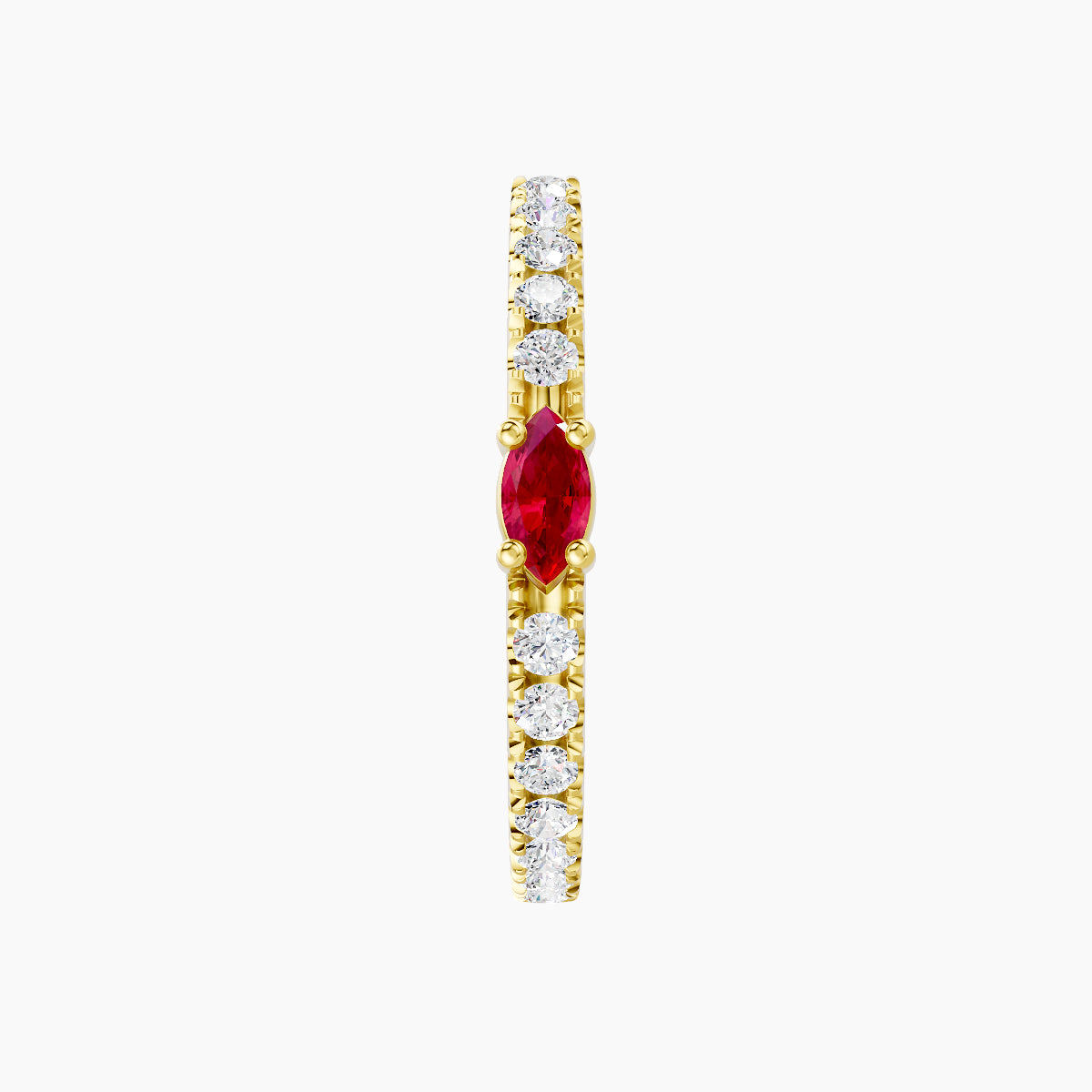Inanna | 18k Yellow Gold 11 mm Marquise Ruby & Diamond Hoop Piercing