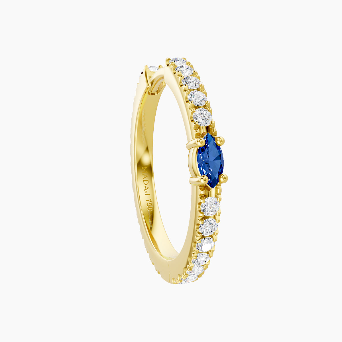 Inanna | 18k Yellow Gold 11 mm Marquise Sapphire & Diamond Hoop Piercing