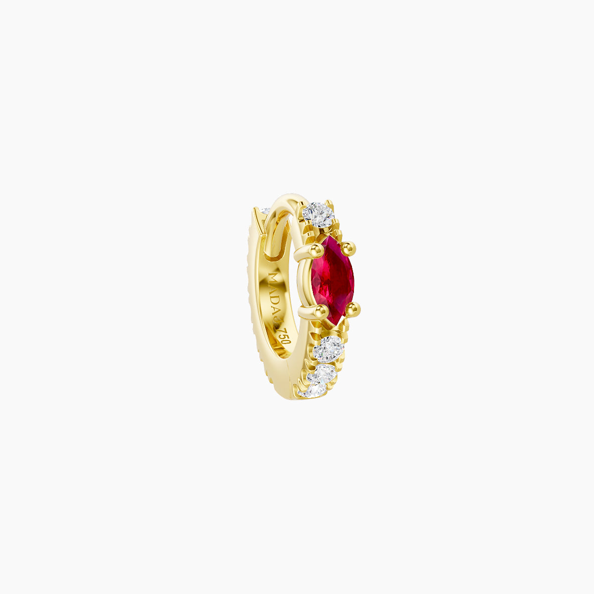 Inanna | 18k Yellow Gold 5 mm Marquise Ruby & Diamond Hoop Piercing