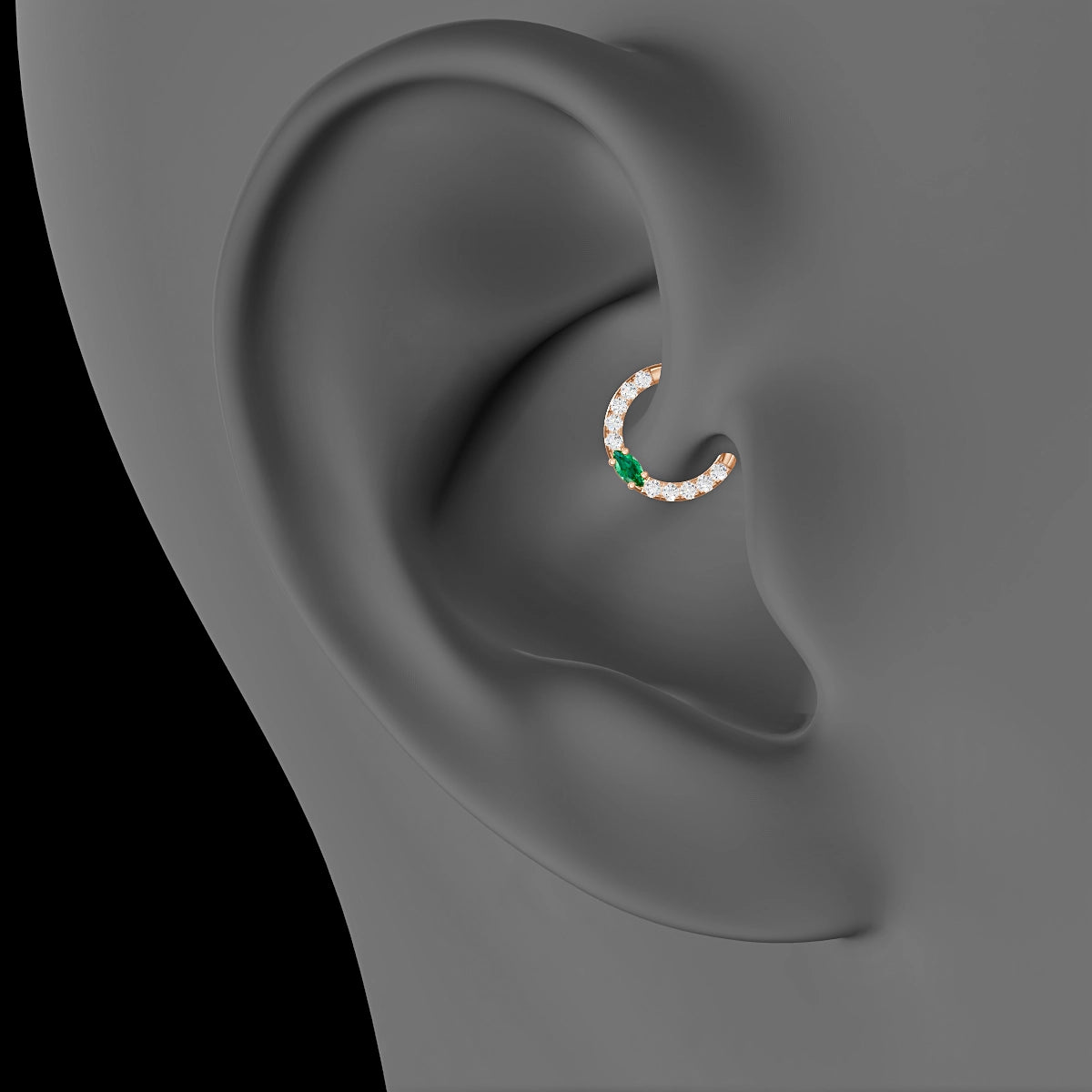 Inanna | 18k Rose Gold 6.5 mm Marquise Emerald & Diamond Daith Piercing