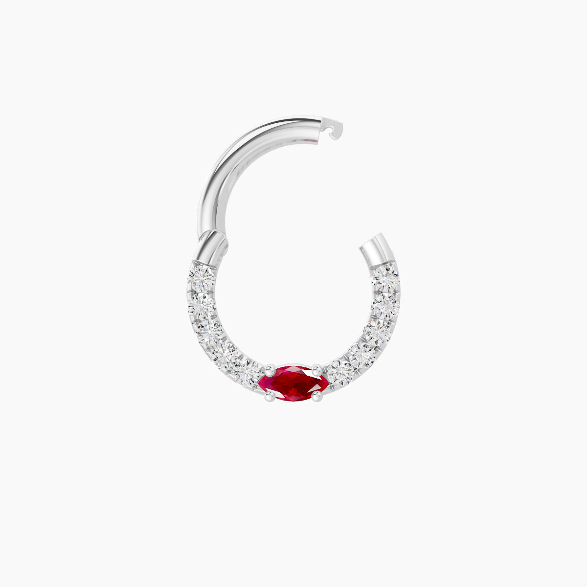 Inanna | 18k White Gold 6.5 mm Marquise Ruby & Diamond Daith Piercing