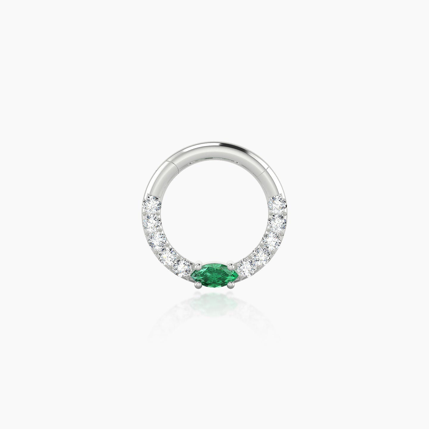 Inanna | 18k White Gold 6.5 mm Marquise Emerald & Diamond Daith Piercing