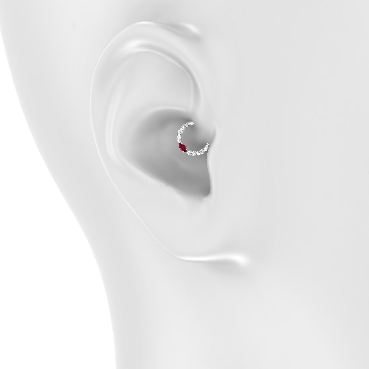 Inanna | 18k White Gold 6.5 mm Marquise Ruby & Diamond Daith Piercing