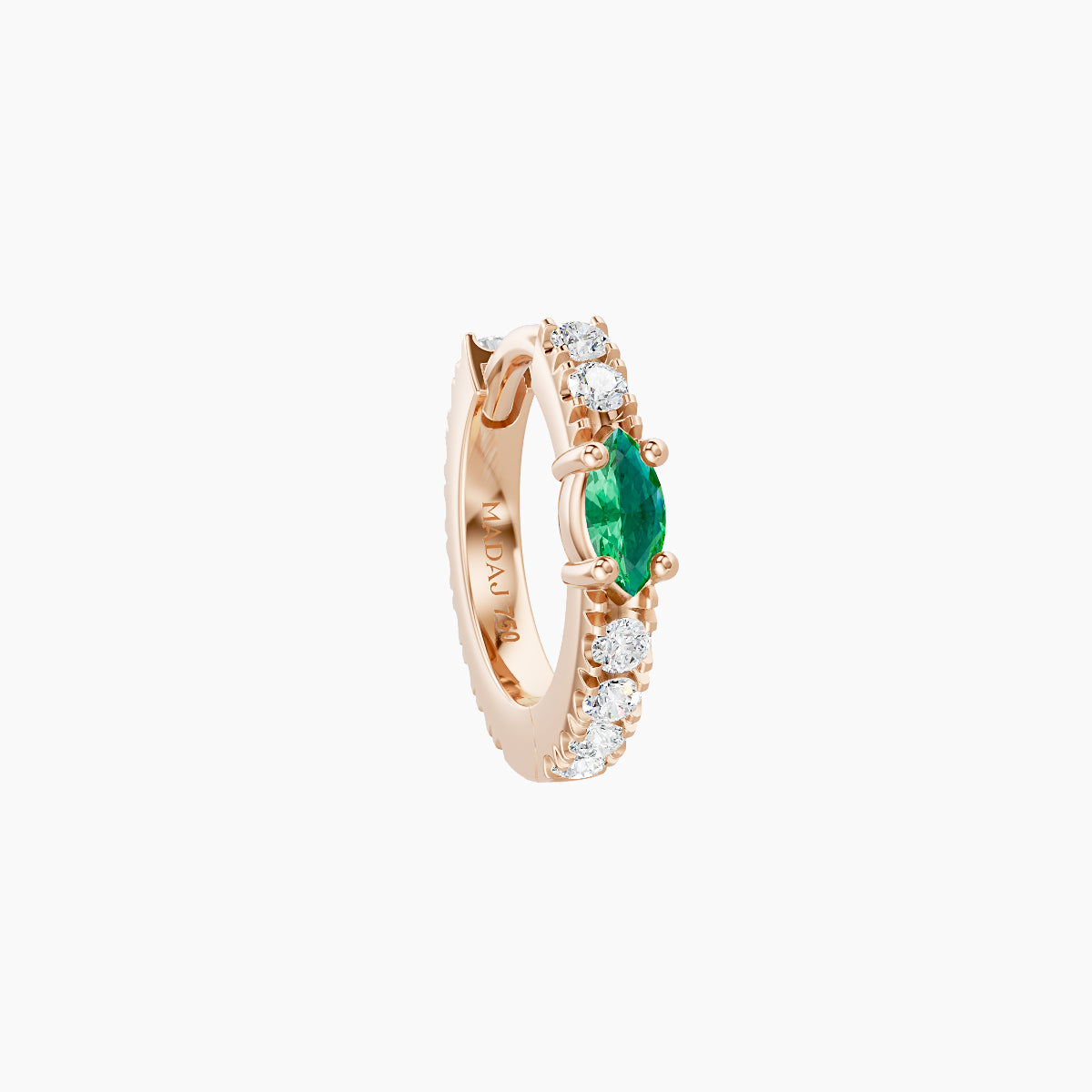 Inanna | 18k Rose Gold 6.5 mm Marquise Emerald & Diamond Hoop Piercing