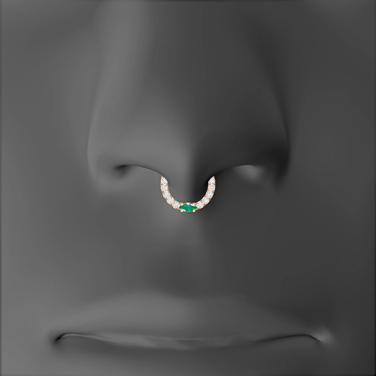 Inanna | 18k Rose Gold 6.5 mm Marquise Emerald & Diamond Septum Piercing