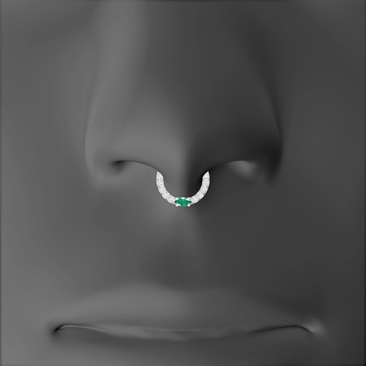Inanna | 18k White Gold 6.5 mm Marquise Emerald & Diamond Septum Piercing