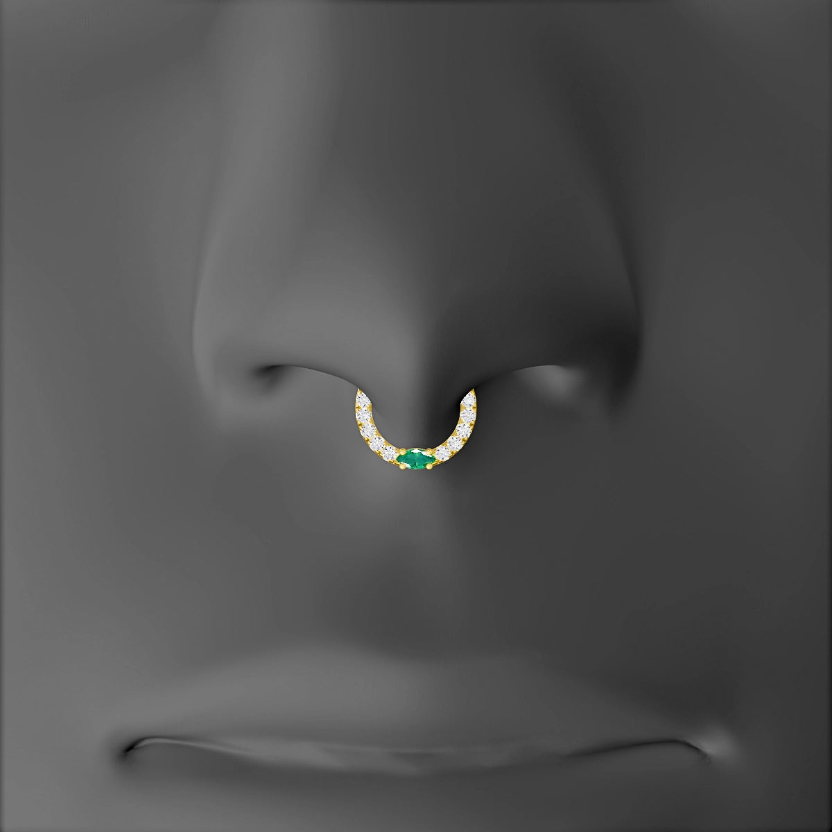 Inanna | 18k Yellow Gold 6.5 mm Marquise Emerald & Diamond Septum Piercing