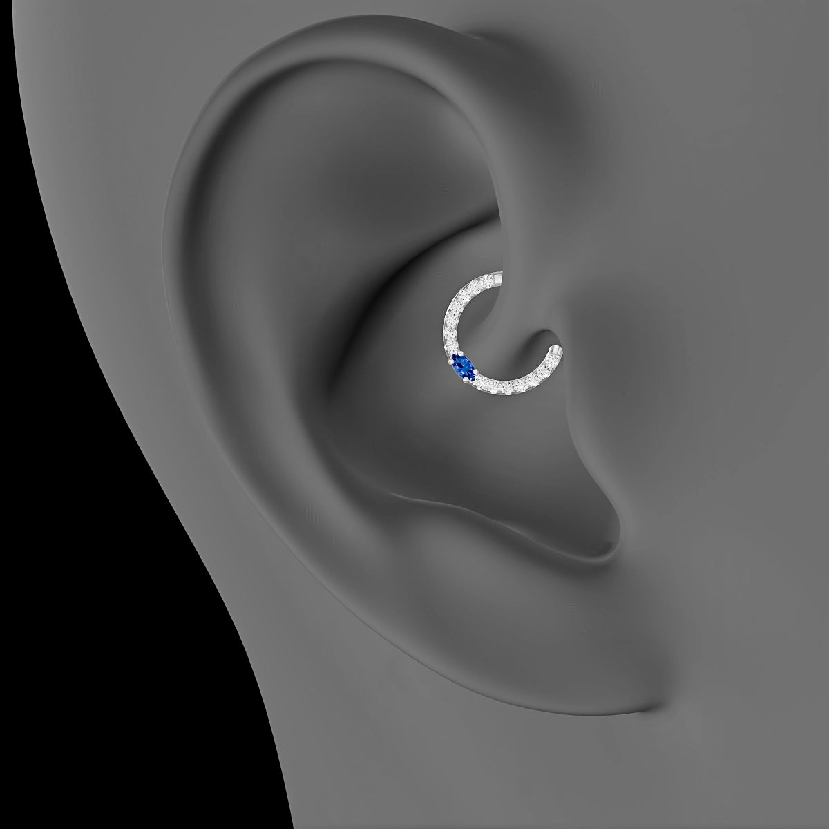 Inanna | 18k White Gold 8 mm Marquise Sapphire & Diamond Daith Piercing