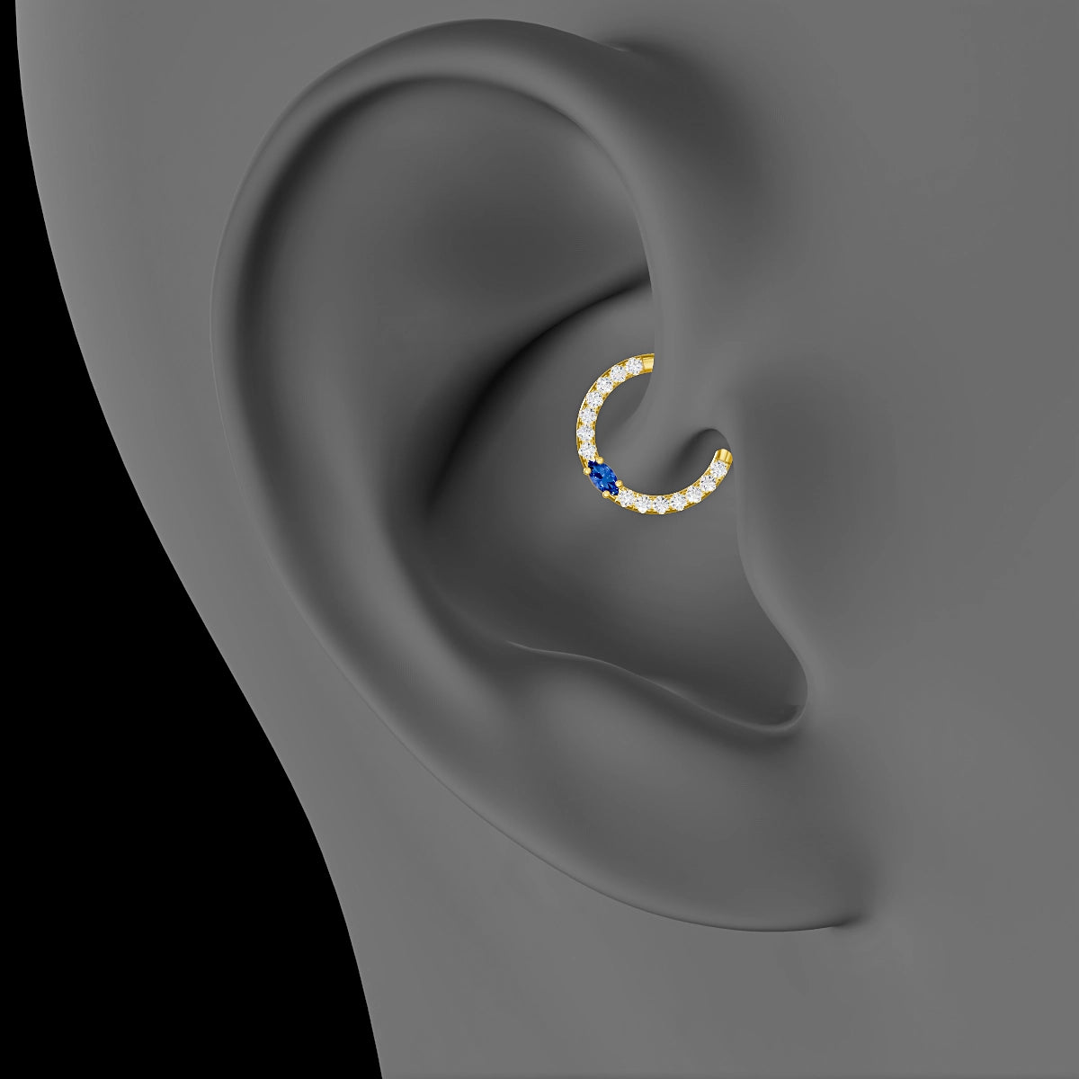 Inanna | 18k Yellow Gold 8 mm Marquise Sapphire & Diamond Daith Piercing