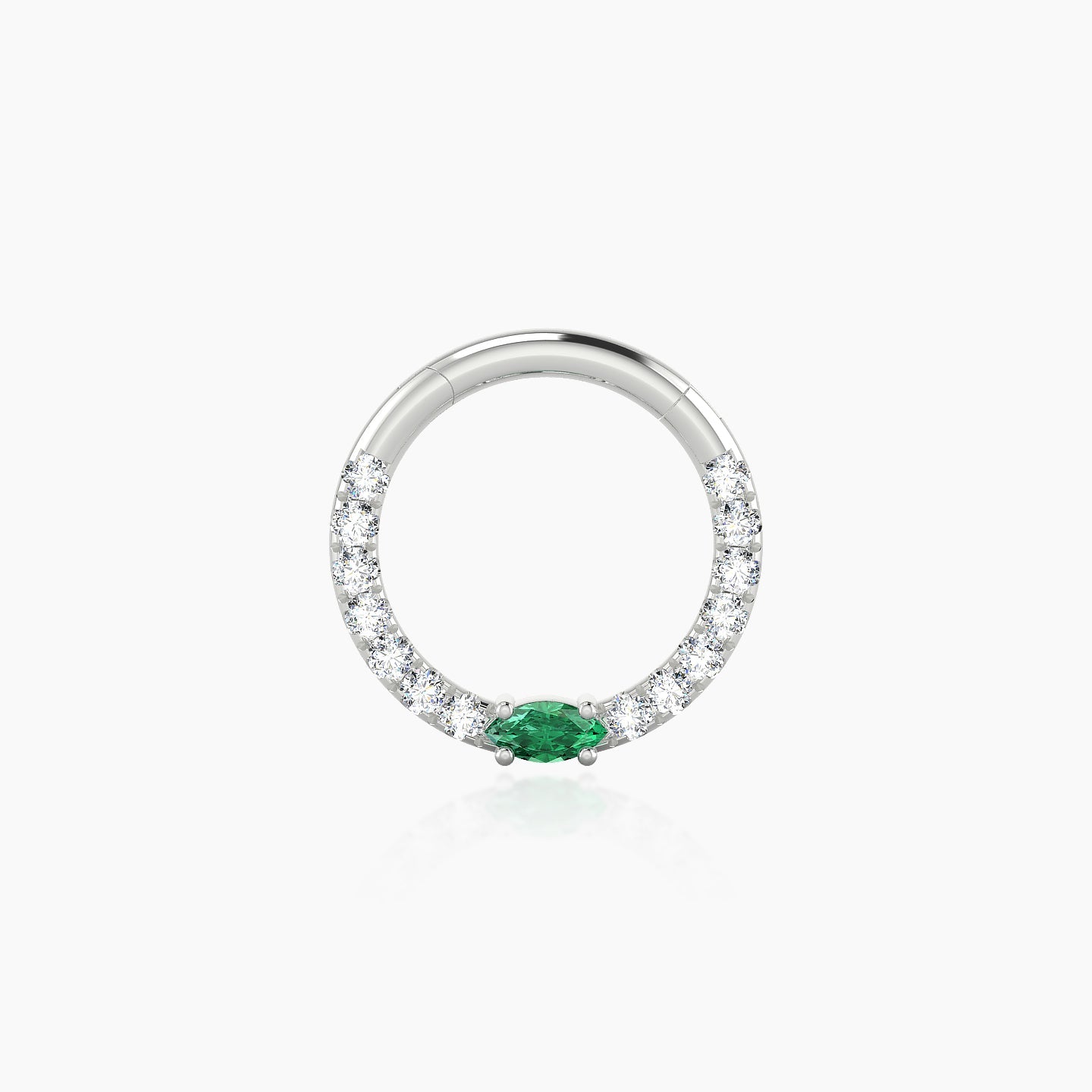 Inanna | 18k White Gold 8 mm Marquise Emerald & Diamond Daith Piercing