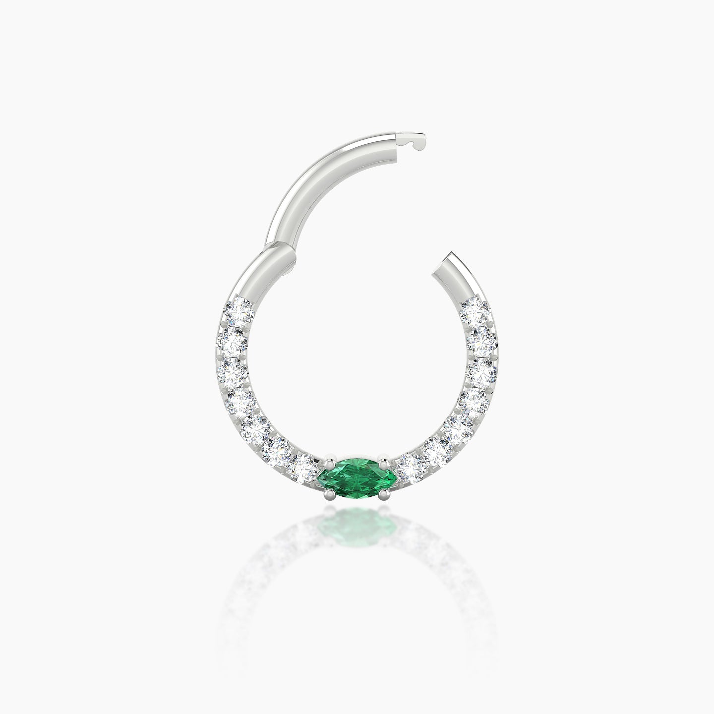 Inanna | 18k White Gold 8 mm Marquise Emerald & Diamond Daith Piercing