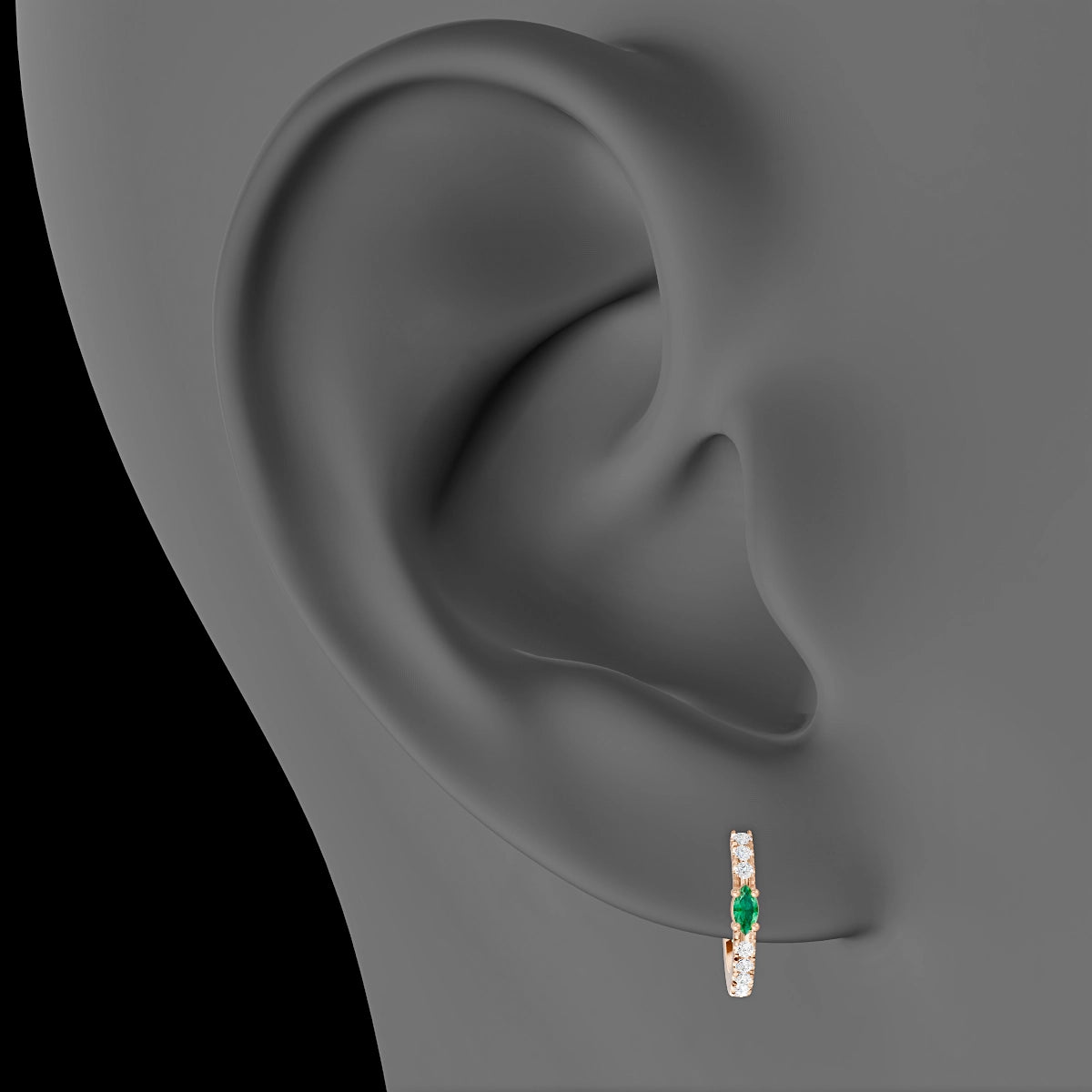 Inanna | 18k Rose Gold 8 mm Marquise Emerald & Diamond Hoop Piercing