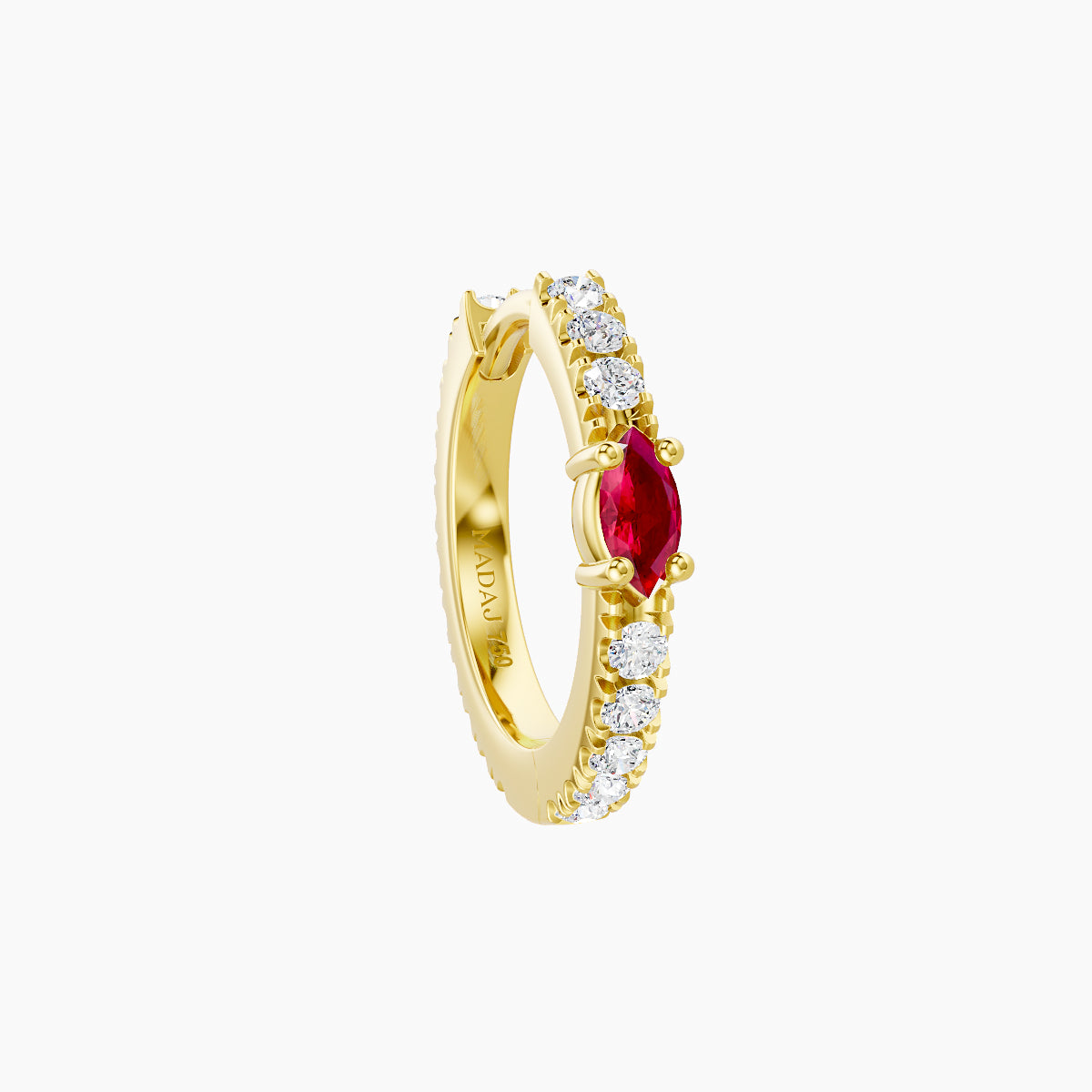 Inanna | 18k Yellow Gold 8 mm Marquise Ruby & Diamond Hoop Piercing