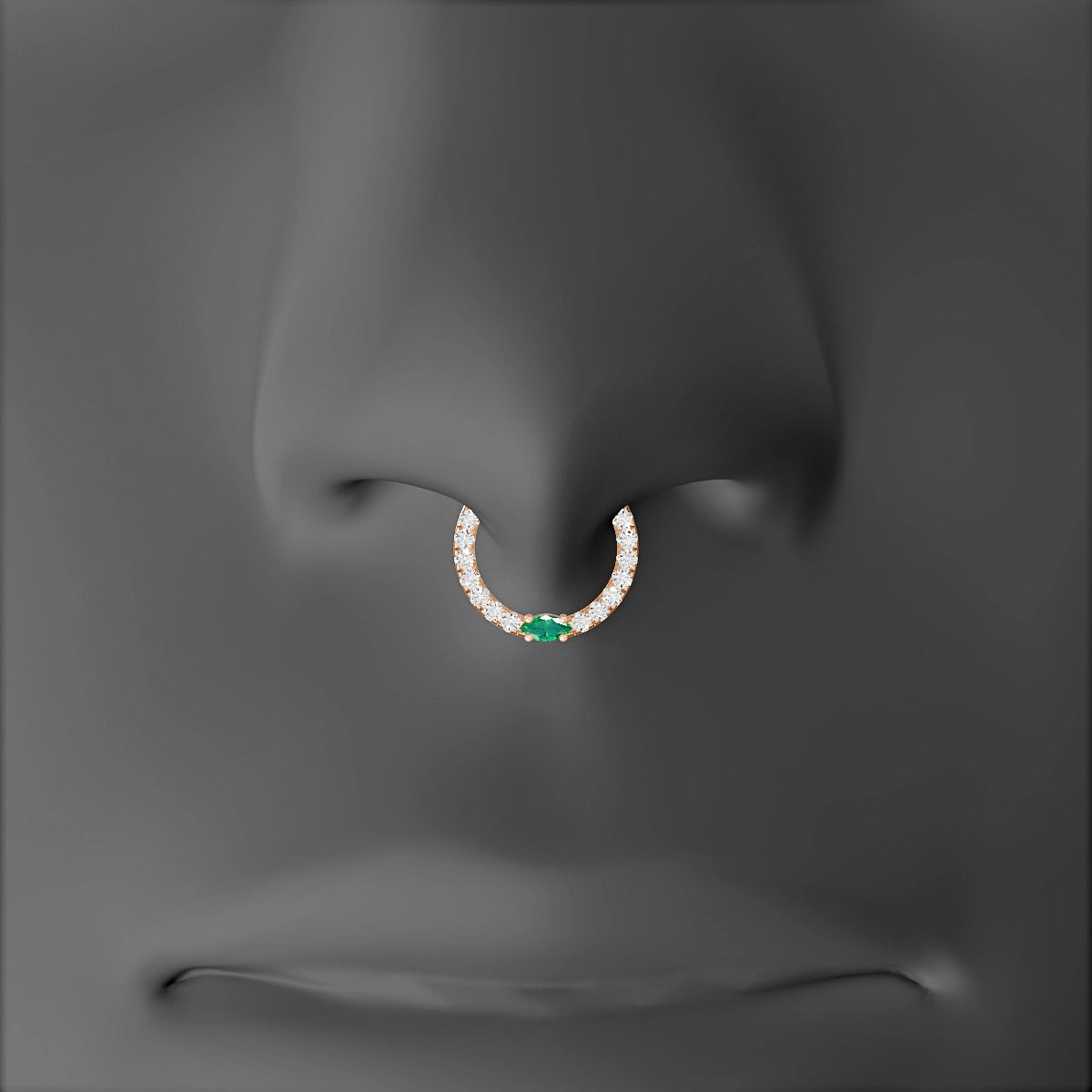 Inanna | 18k Rose Gold 8 mm Marquise Emerald & Diamond Septum Piercing
