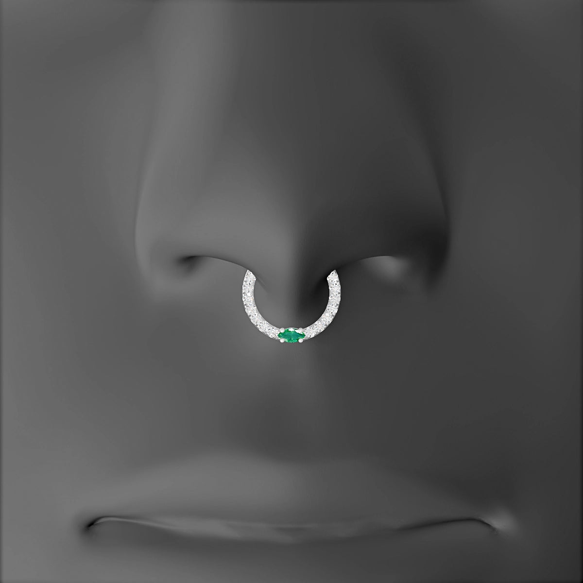 Inanna | 18k White Gold 8 mm Marquise Emerald & Diamond Septum Piercing