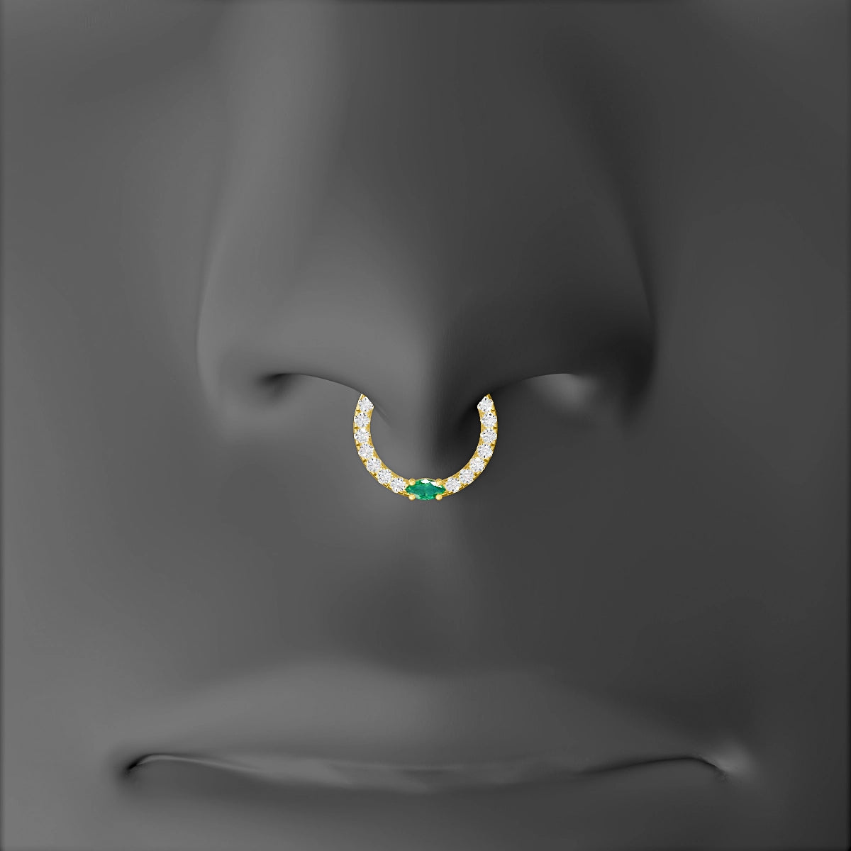 Inanna | 18k Yellow Gold 8 mm Marquise Emerald & Diamond Septum Piercing