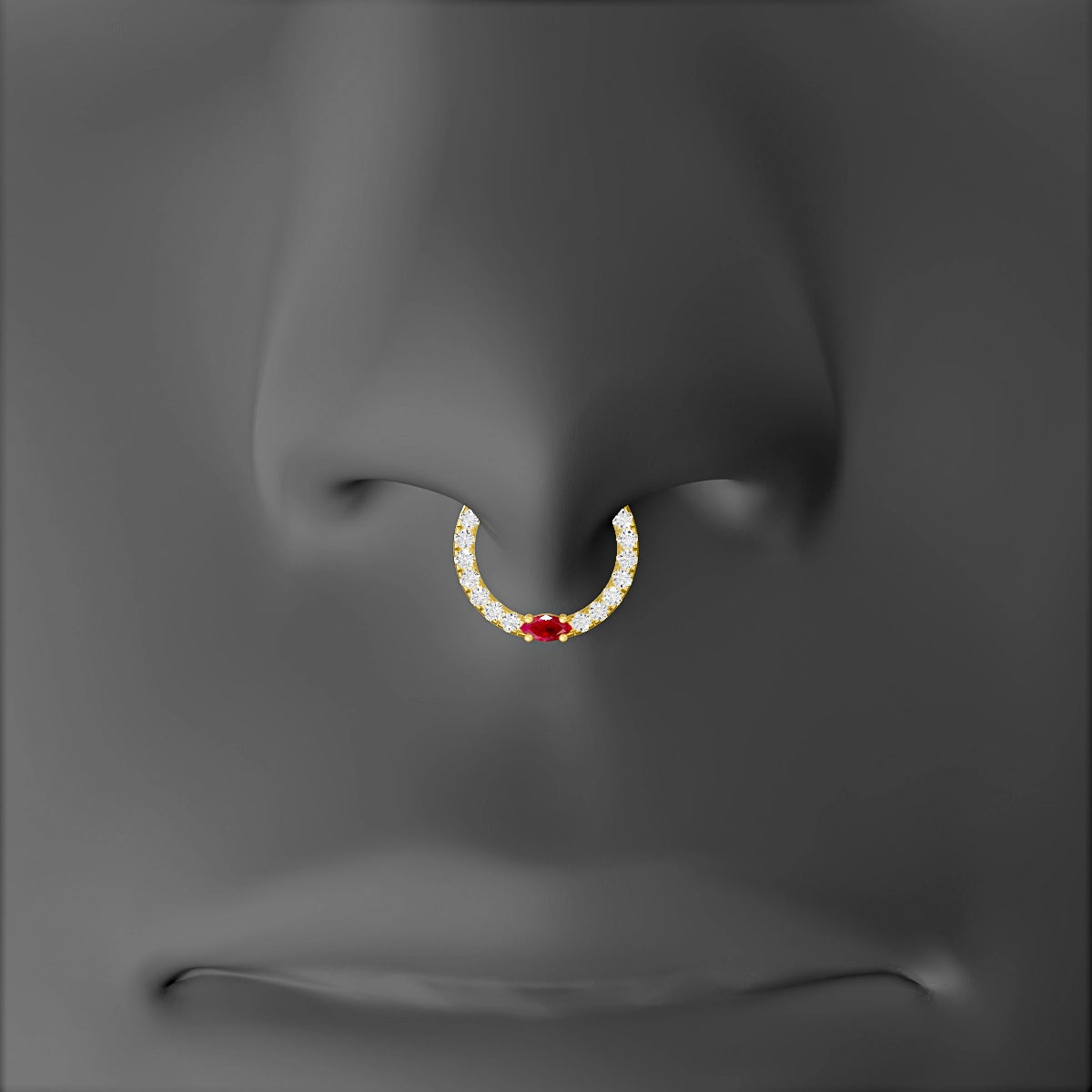 Inanna | 18k Yellow Gold 8 mm Marquise Ruby & Diamond Septum Piercing