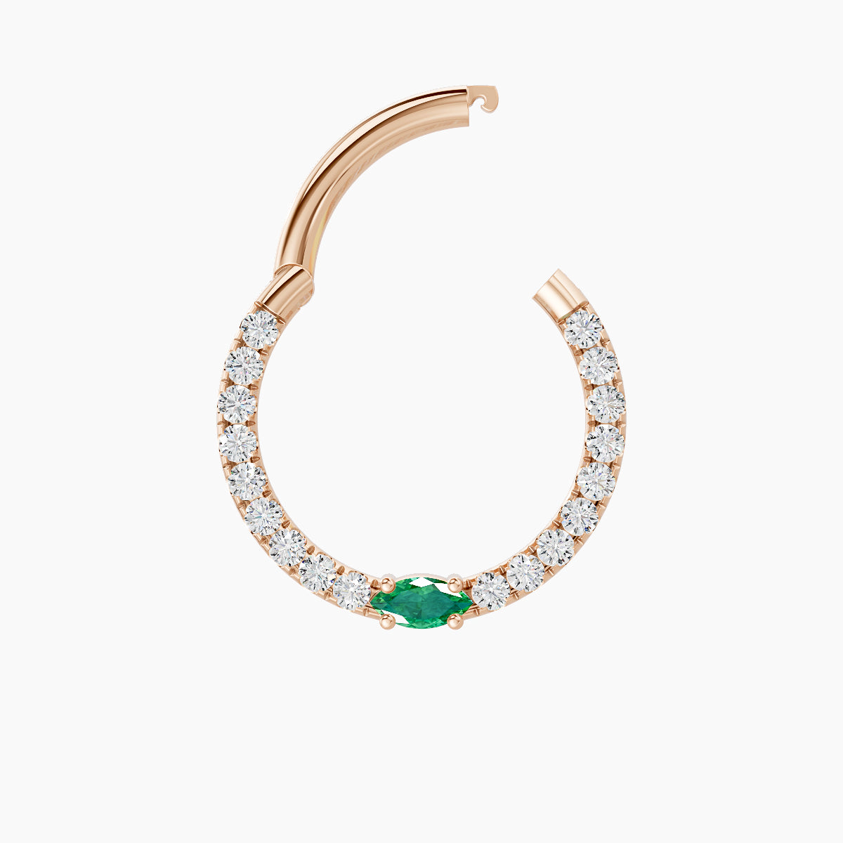 Inanna | 18k Rose Gold 9.5 mm Marquise Emerald & Diamond Daith Piercing
