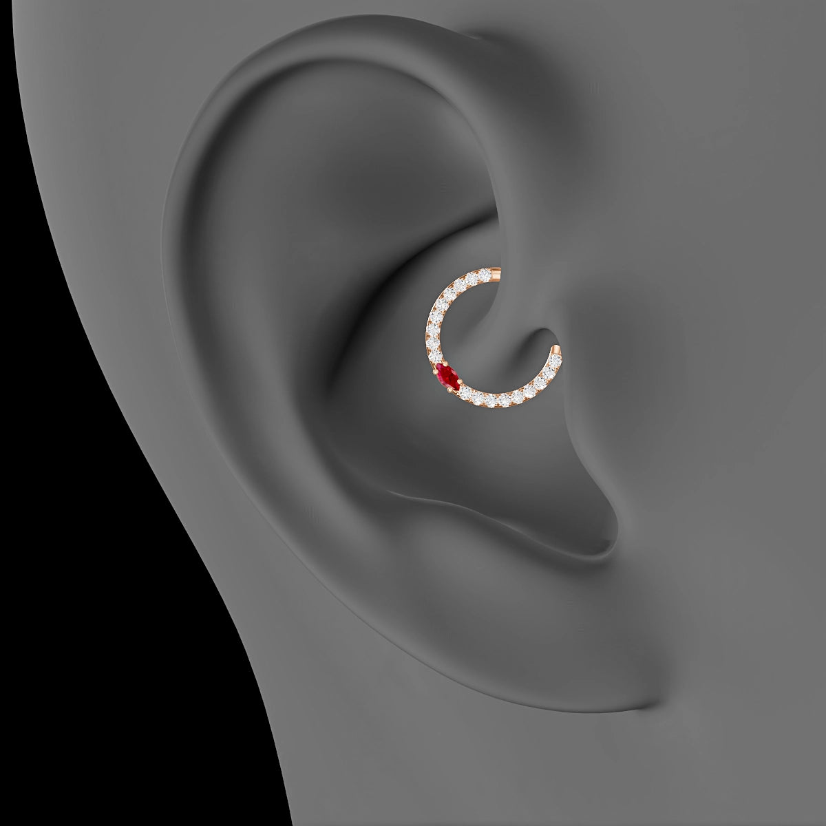Inanna | 18k Rose Gold 9.5 mm Marquise Ruby & Diamond Daith Piercing
