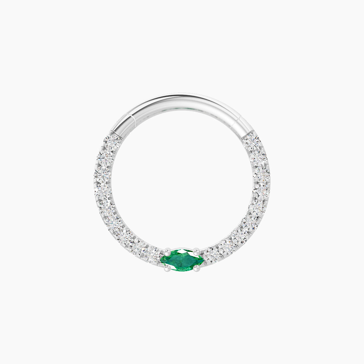 Inanna | 18k White Gold 9.5 mm Marquise Emerald & Diamond Daith Piercing