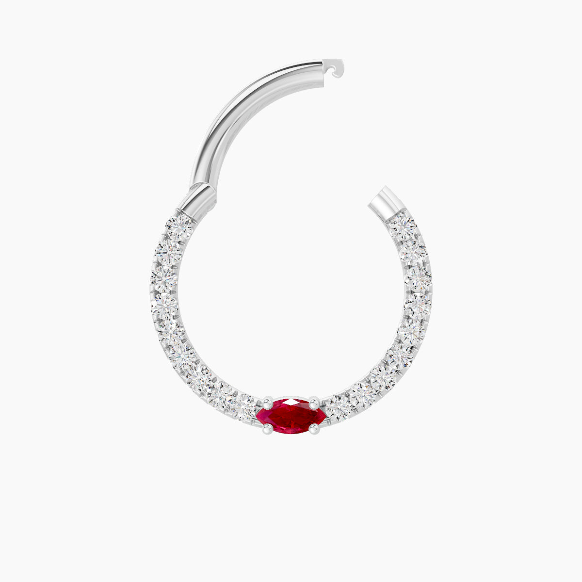 Inanna | 18k White Gold 9.5 mm Marquise Ruby & Diamond Daith Piercing