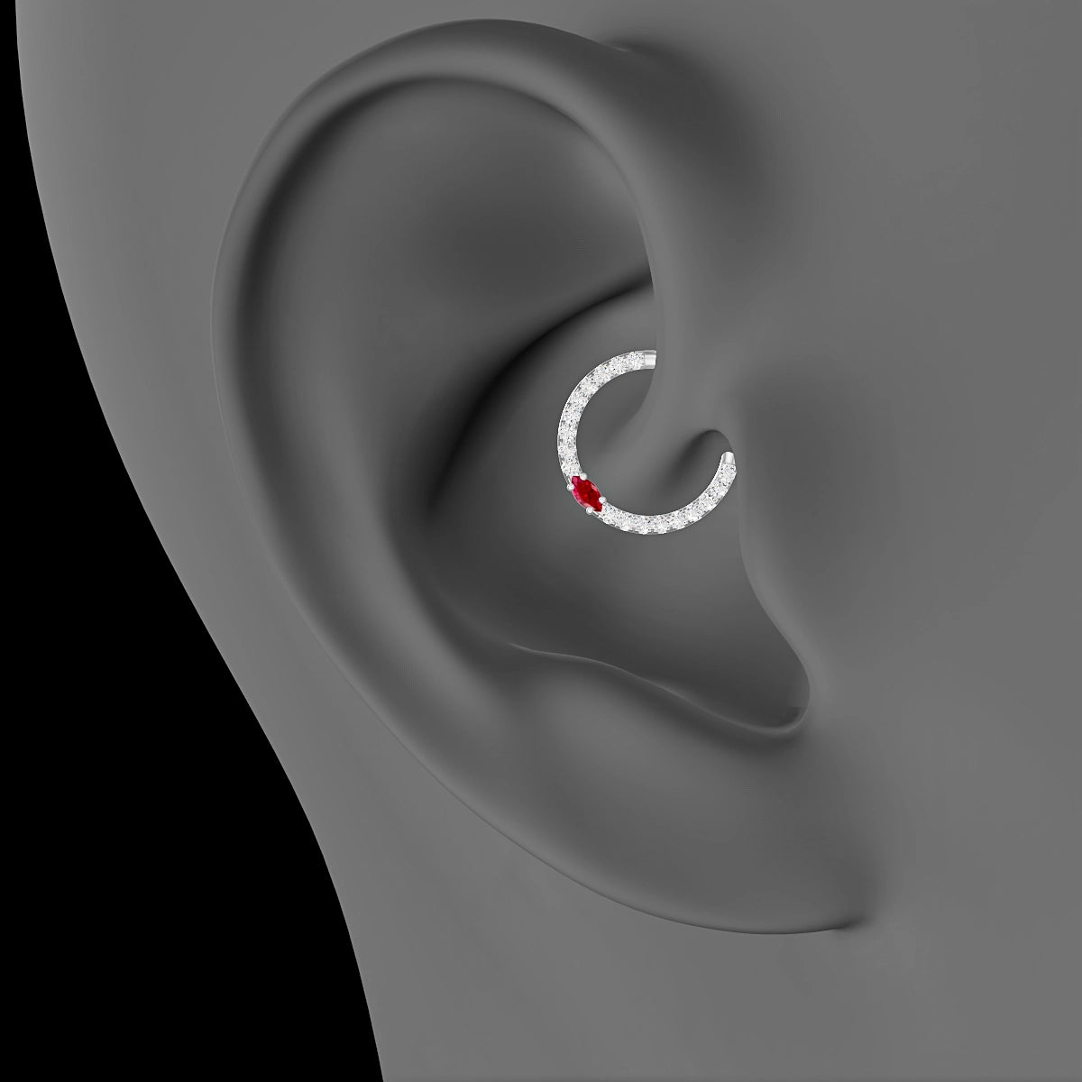 Inanna | 18k White Gold 9.5 mm Marquise Ruby & Diamond Daith Piercing