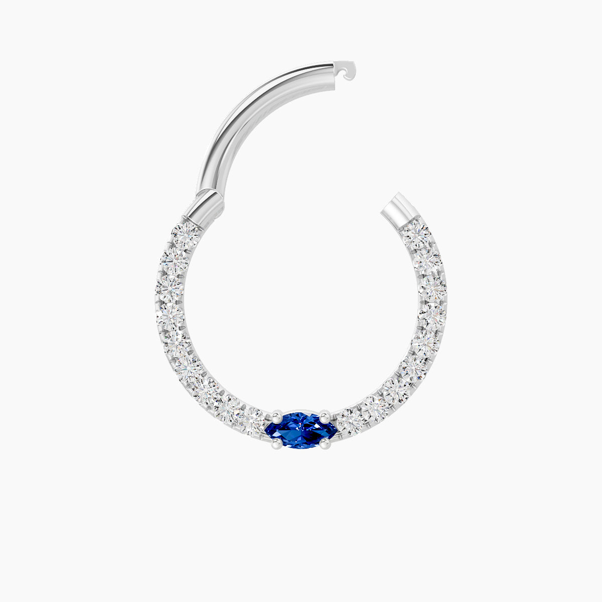 Inanna | 18k White Gold 9.5 mm Marquise Sapphire & Diamond Daith Piercing