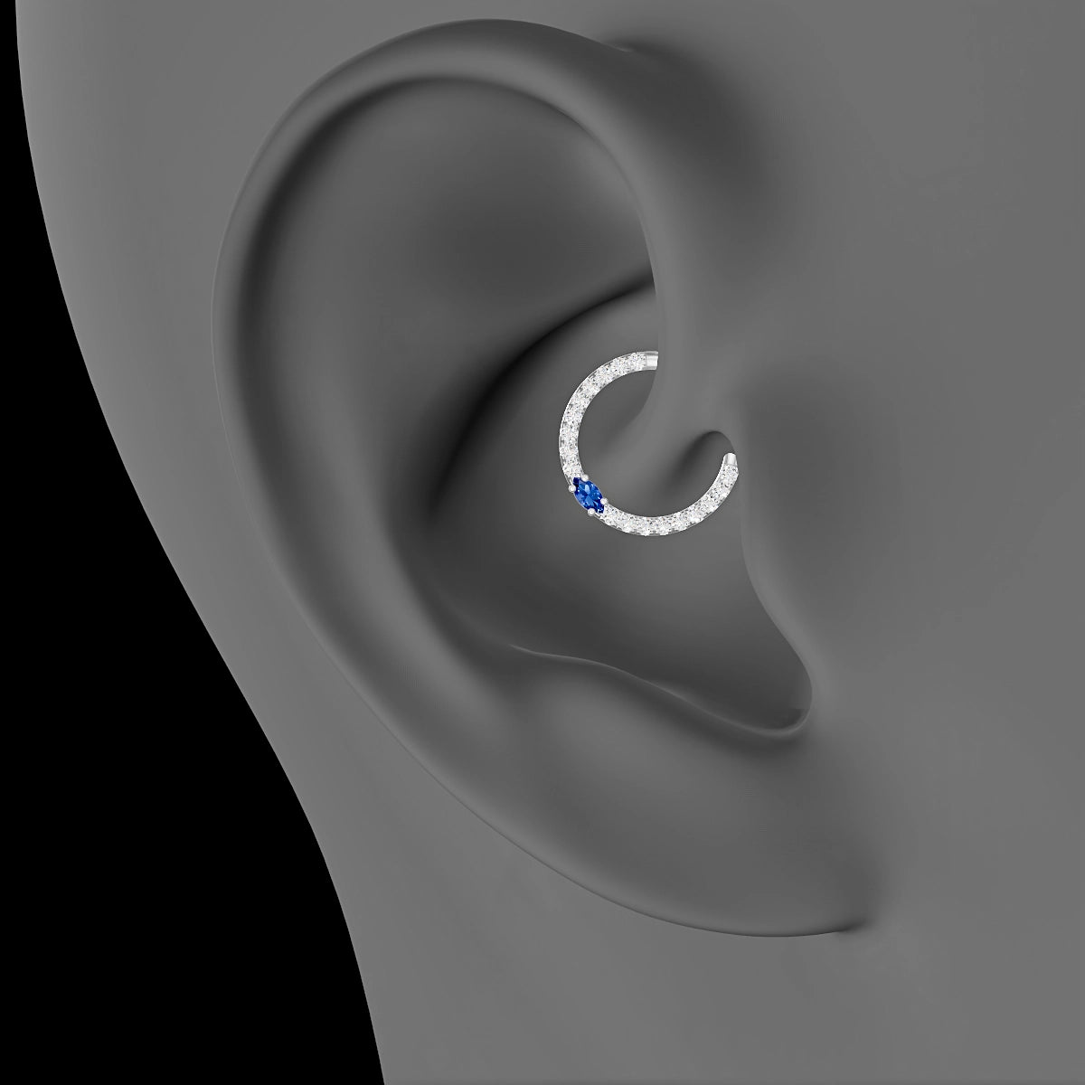 Inanna | 18k White Gold 9.5 mm Marquise Sapphire & Diamond Daith Piercing