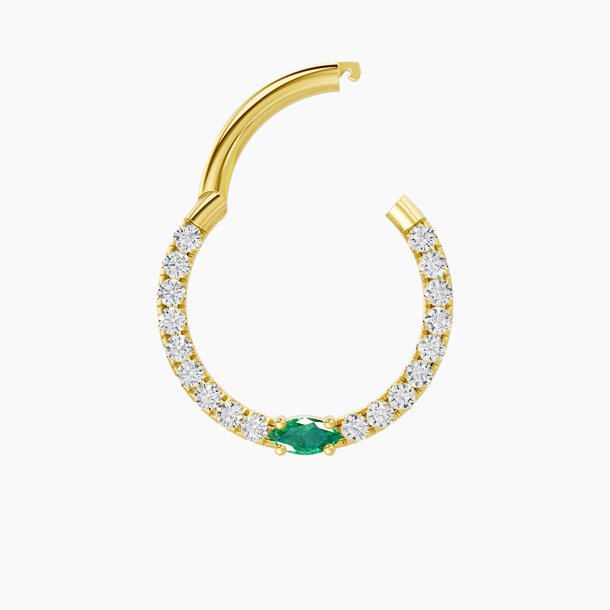 Inanna | 18k Yellow Gold 9.5 mm Marquise Emerald & Diamond Daith Piercing