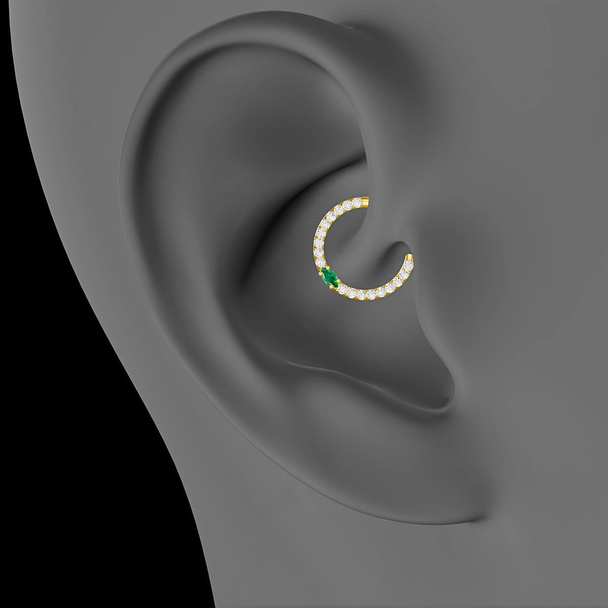 Inanna | 18k Yellow Gold 9.5 mm Marquise Emerald & Diamond Daith Piercing