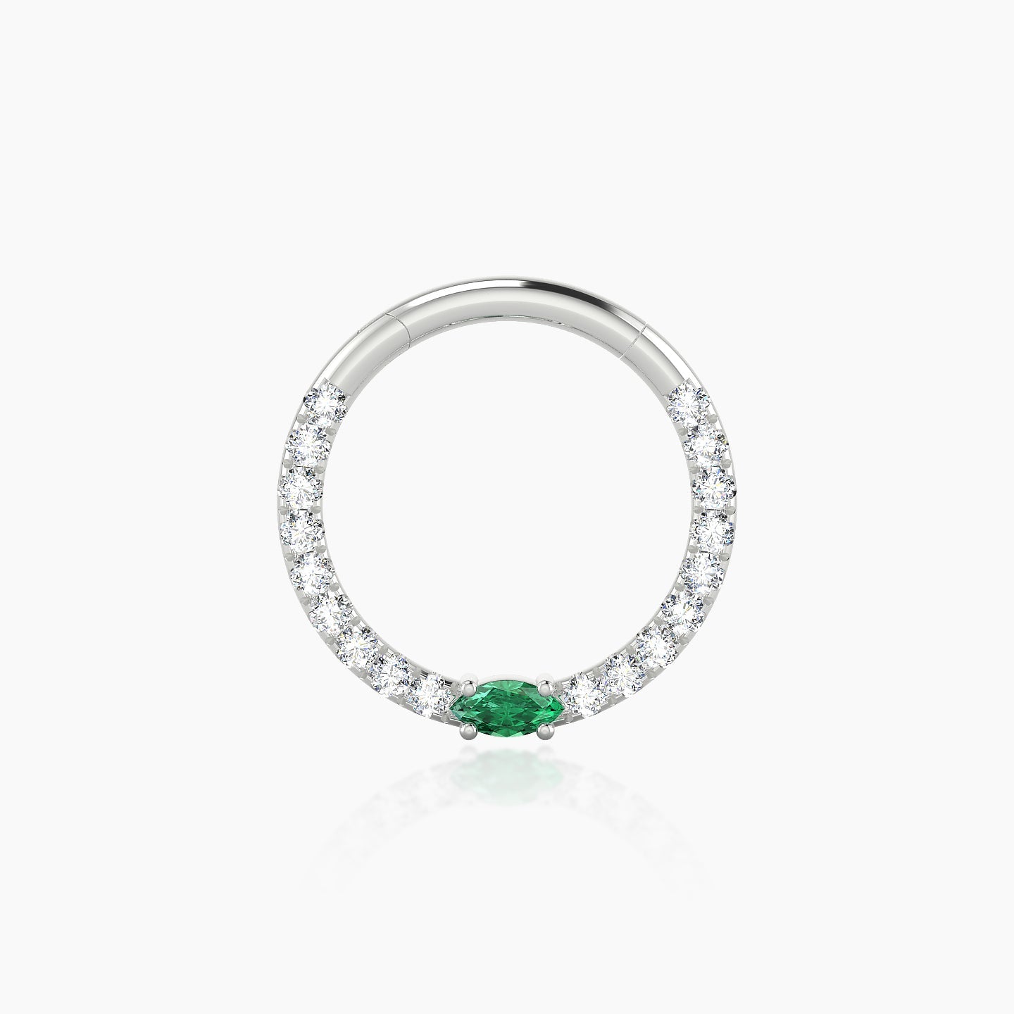 Inanna | 18k White Gold 9.5 mm Marquise Emerald & Diamond Daith Piercing