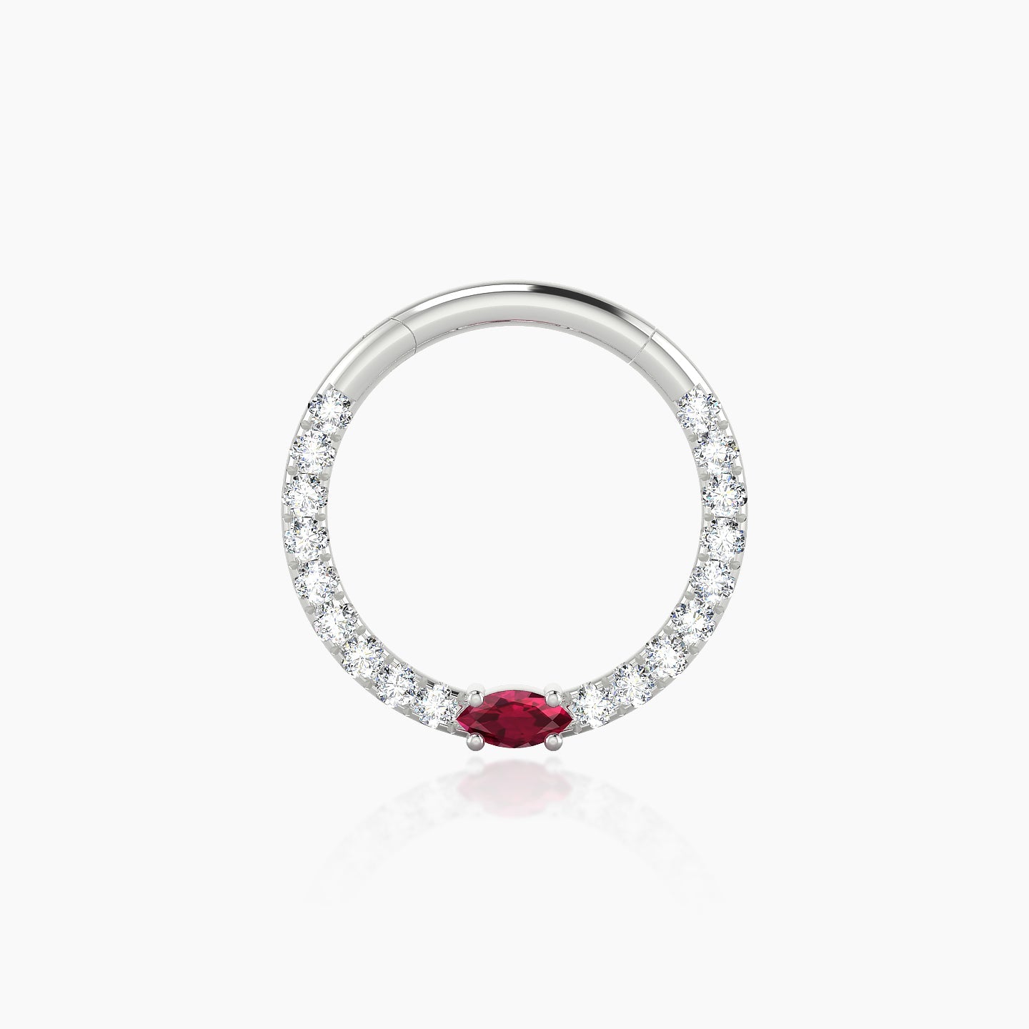 Inanna | 18k White Gold 9.5 mm Marquise Ruby & Diamond Daith Piercing