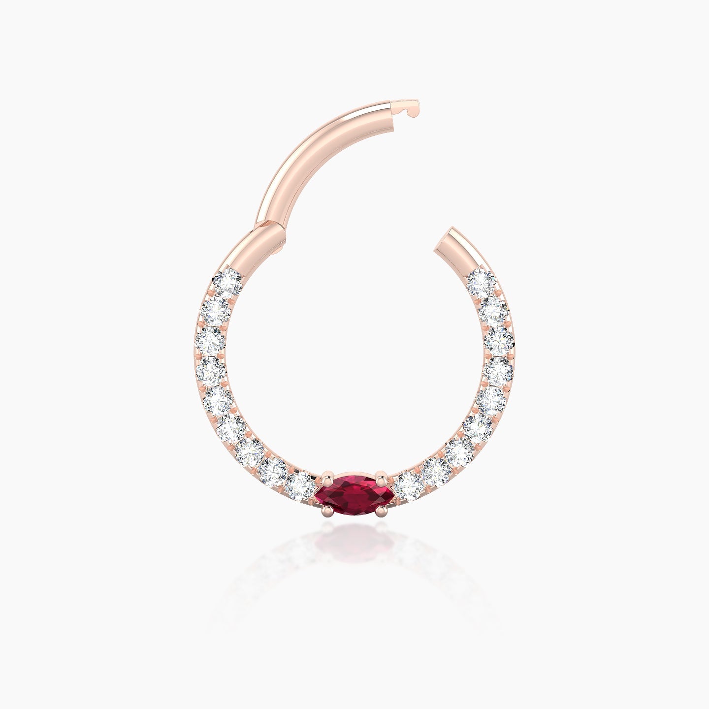 Inanna | 18k Rose Gold 9.5 mm Marquise Ruby & Diamond Daith Piercing