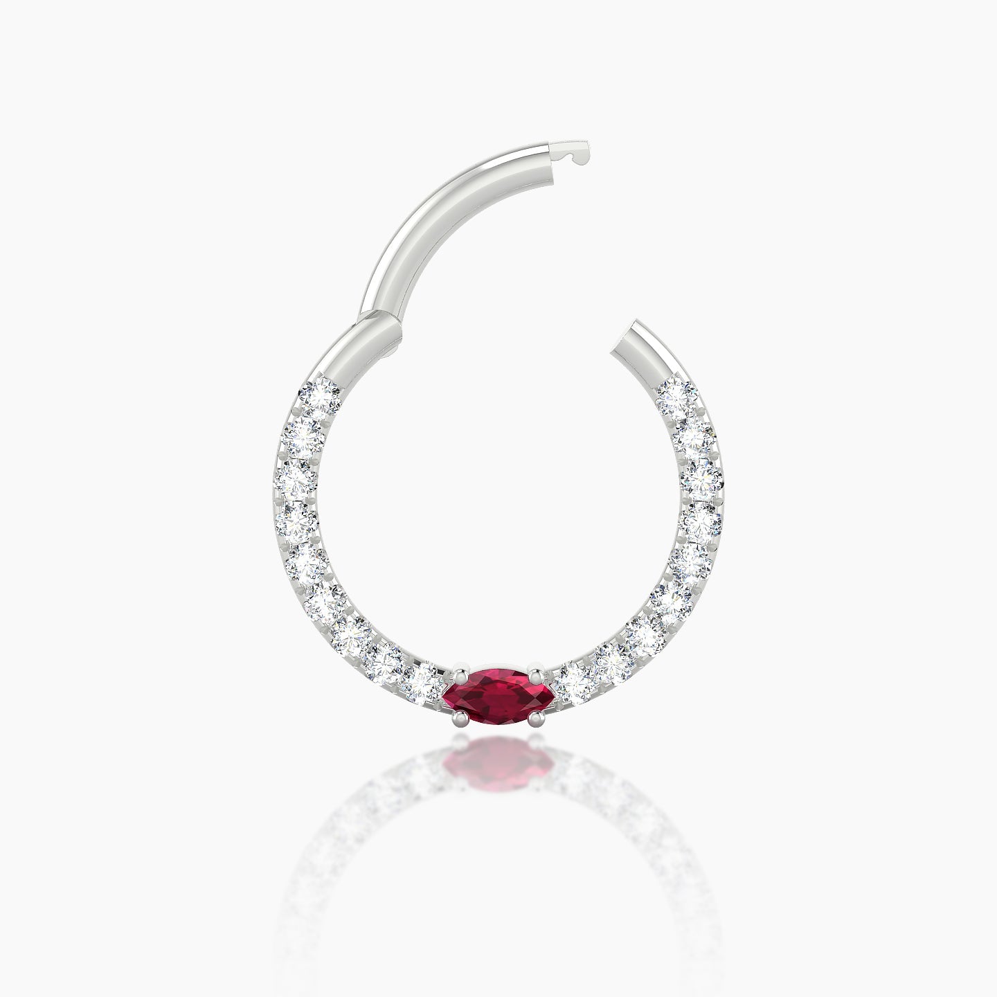 Inanna | 18k White Gold 9.5 mm Marquise Ruby & Diamond Daith Piercing