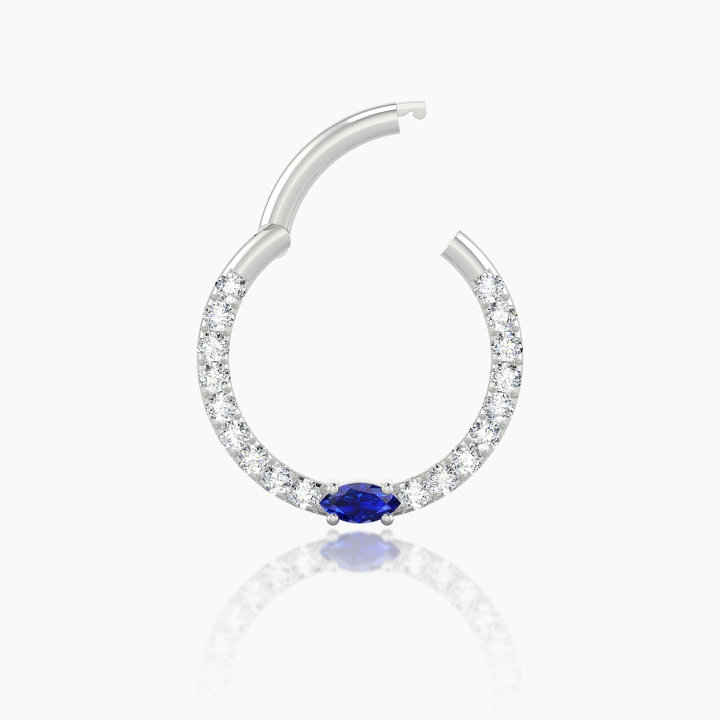 Inanna | 18k White Gold 9.5 mm Marquise Sapphire & Diamond Daith Piercing